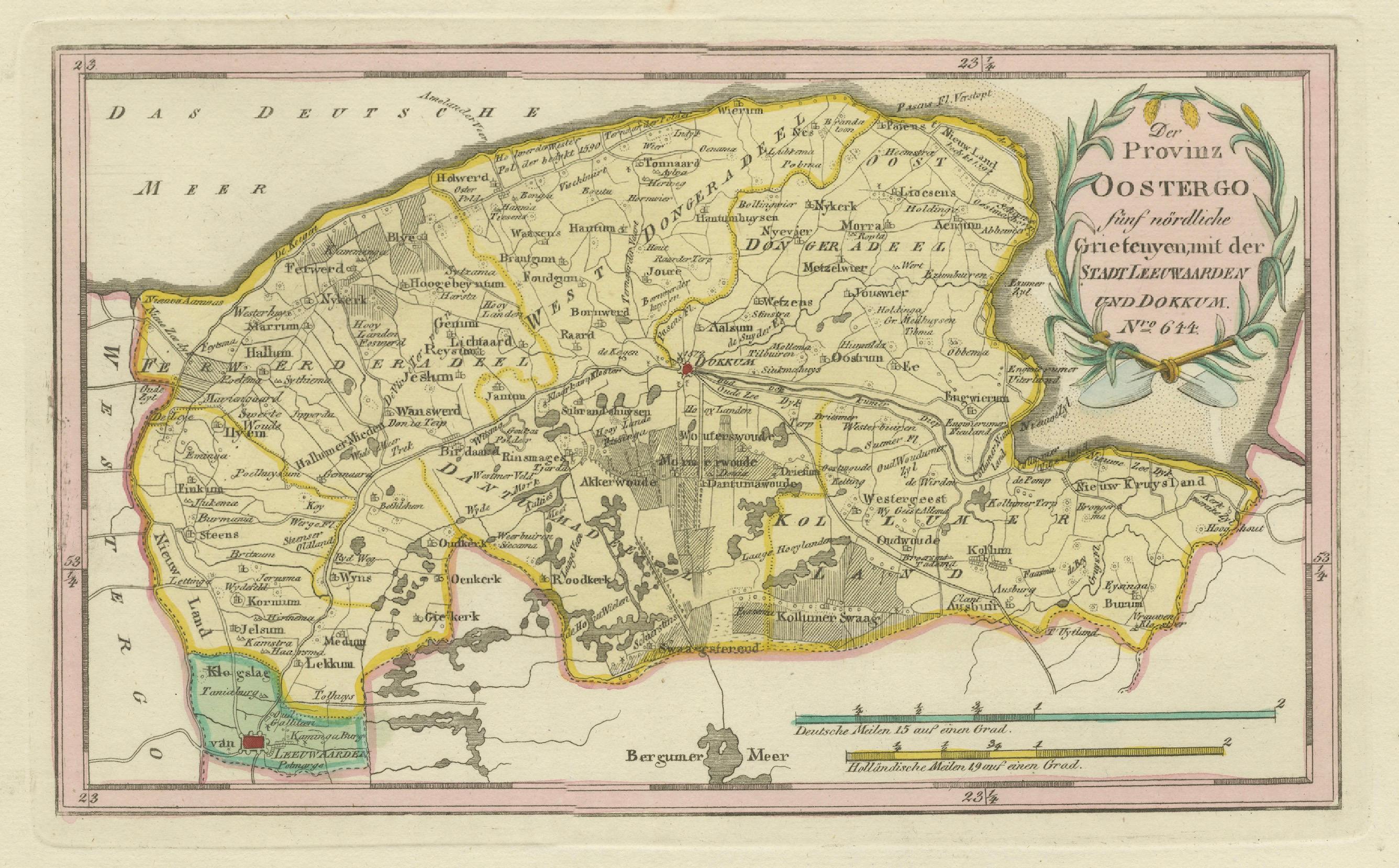 Carte ancienne de Leeuwarden et Dokkum, Frise par von Reilly, 1791 en vente 3