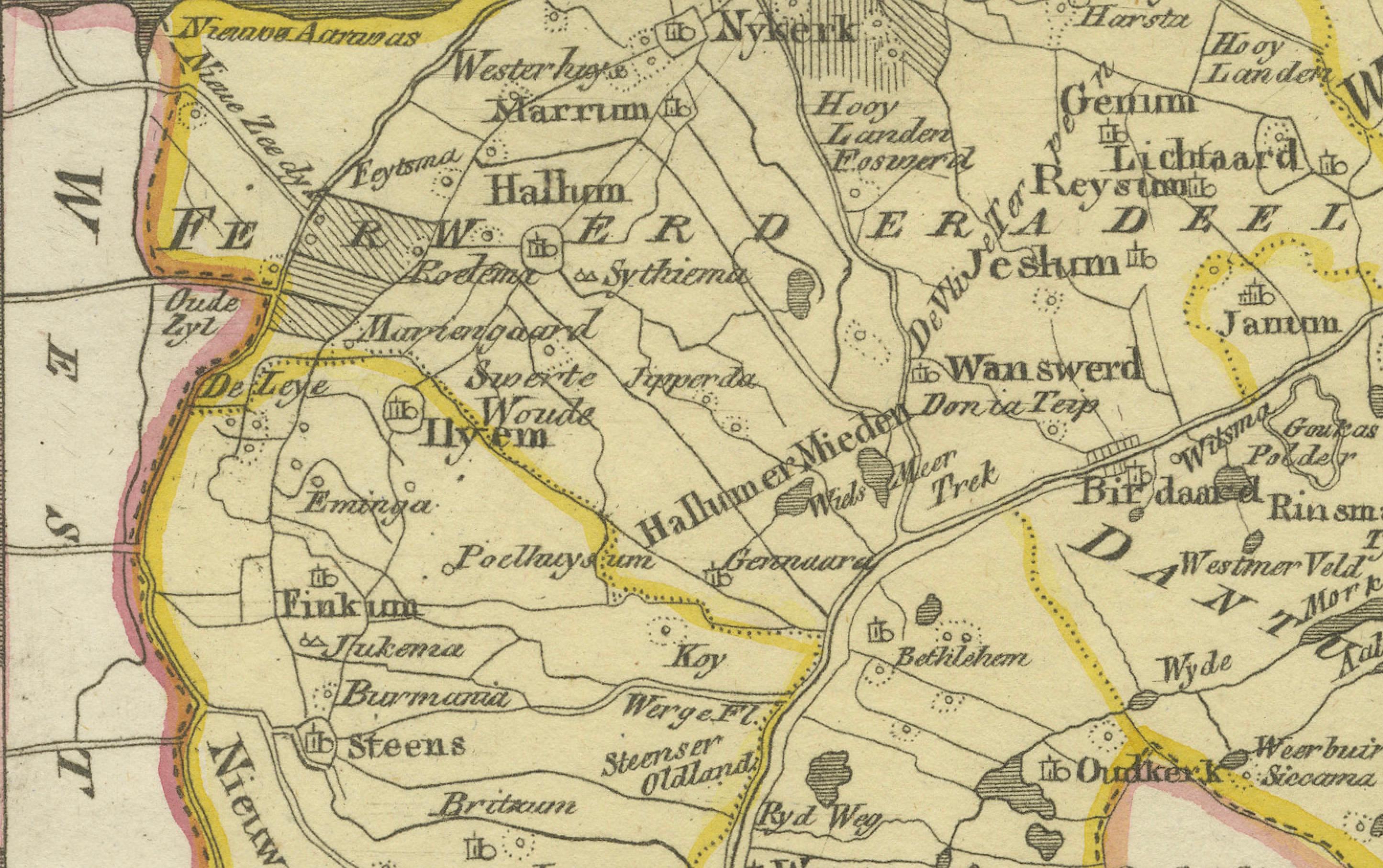 Papier Carte ancienne de Leeuwarden et Dokkum, Frise par von Reilly, 1791 en vente