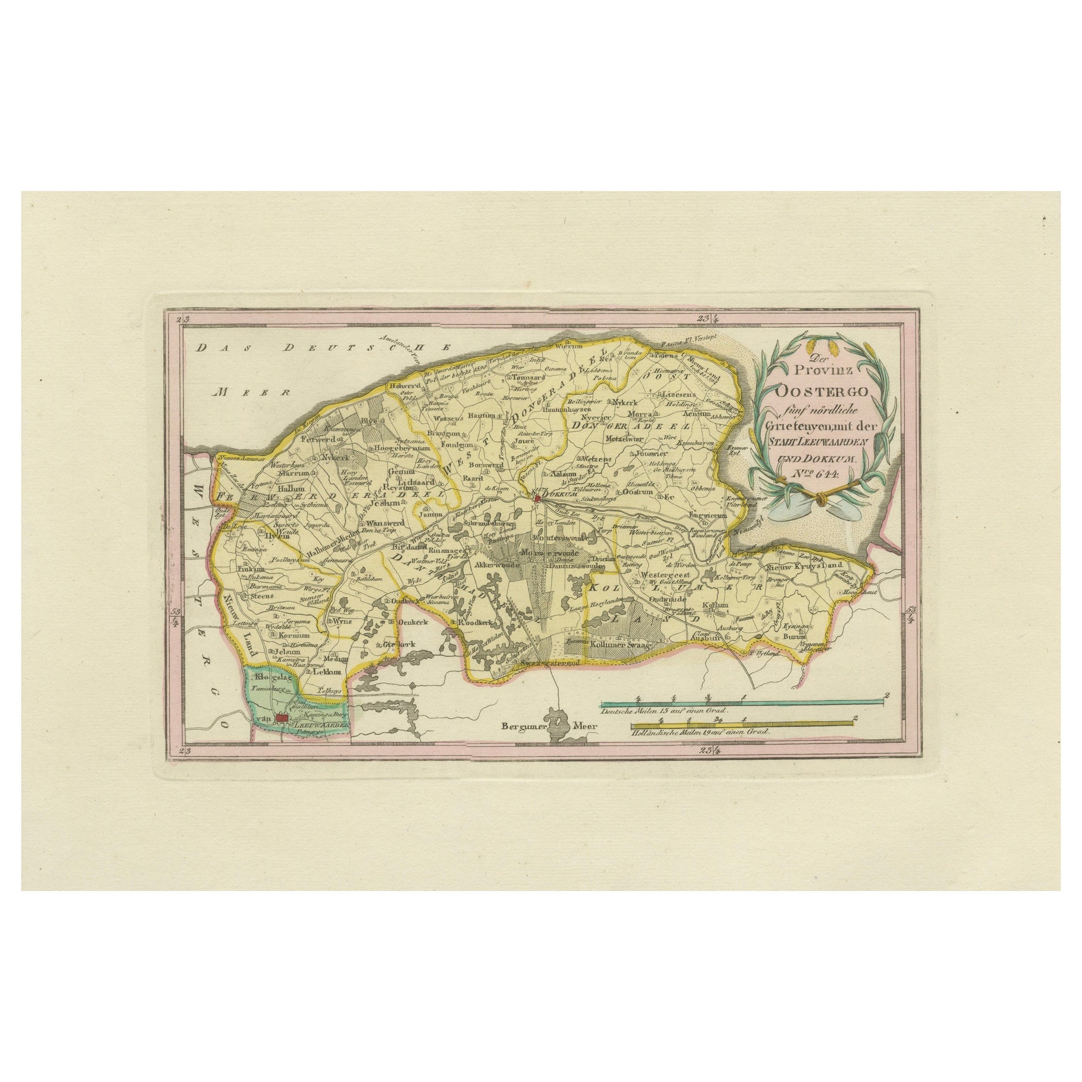 Carte ancienne de Leeuwarden et Dokkum, Frise par von Reilly, 1791