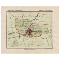 Carte ancienne de Leeuwarden et de son entourage, dans le Friesland, aux Pays-Bas, 1865