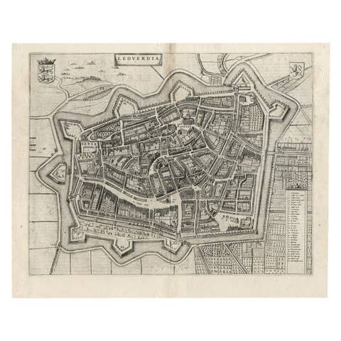 Antique Map of Leeuwarden, Capital of Friesland, the Netherlands, by Blaeu, 1649