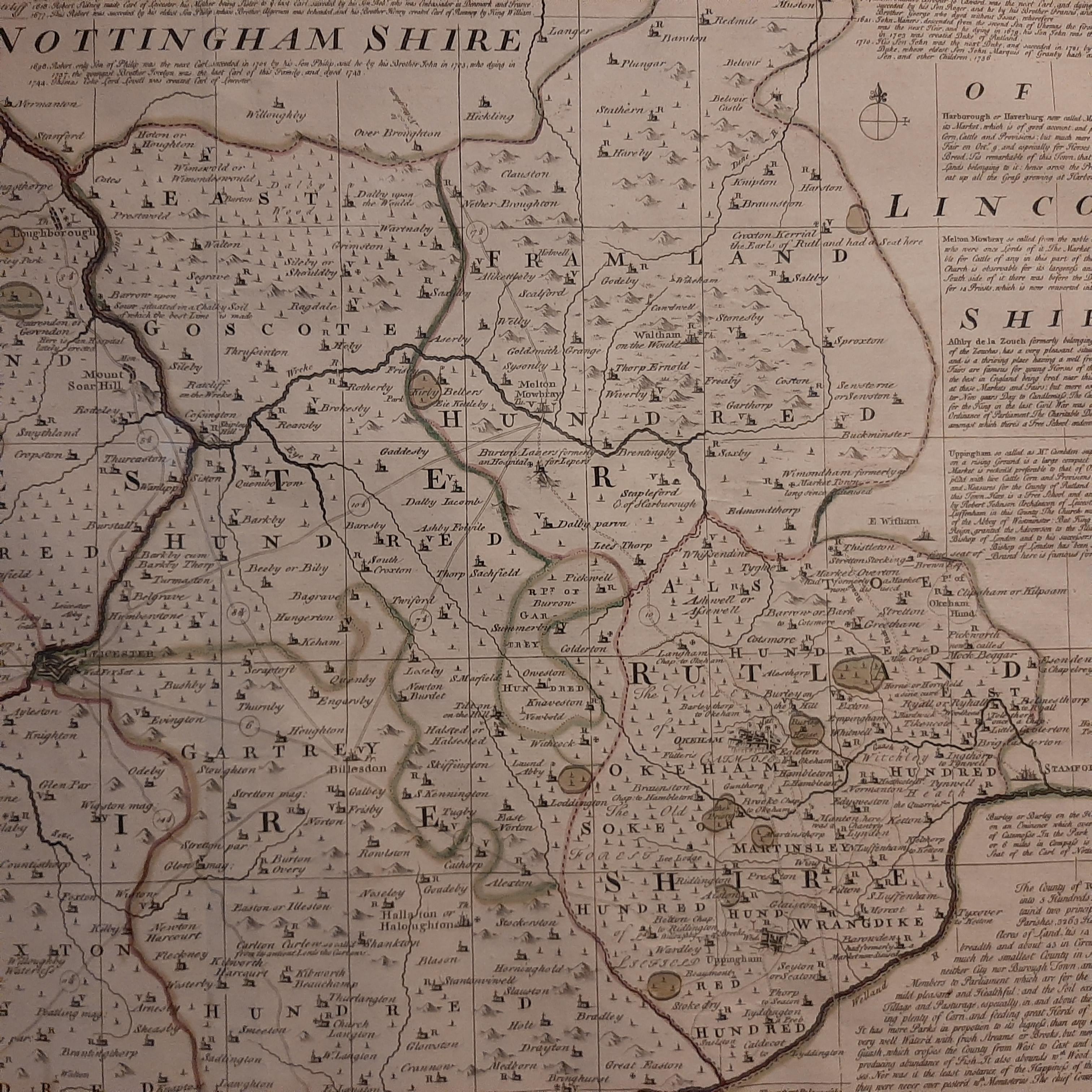 Antique Map of Leicester and Rutland by Tinney & Sayer, 'circa 1756' In Good Condition For Sale In Langweer, NL
