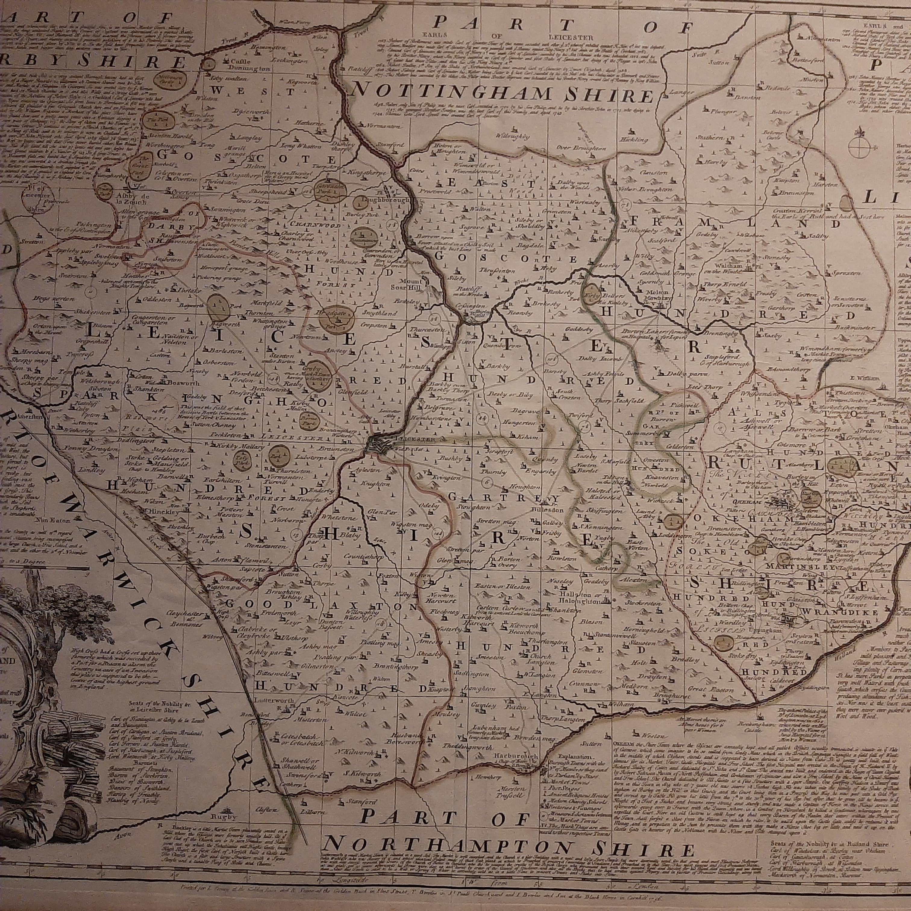 18th Century Antique Map of Leicester and Rutland by Tinney & Sayer, 'circa 1756' For Sale