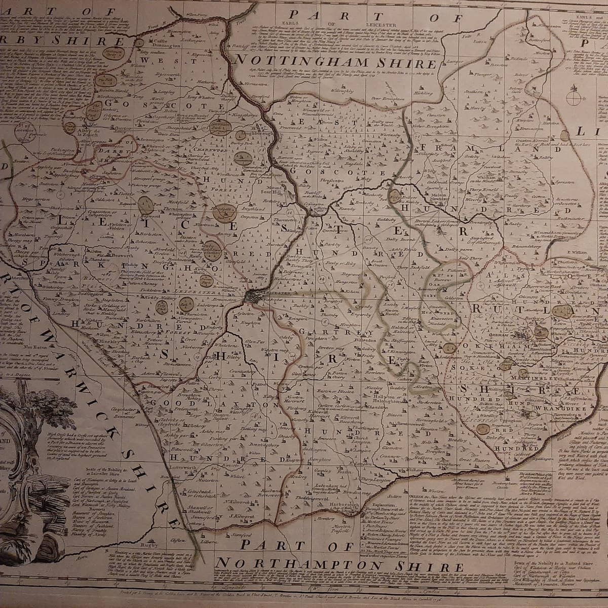 Antique Map of Leicester and Rutland by Tinney & Sayer, 'circa 1756'