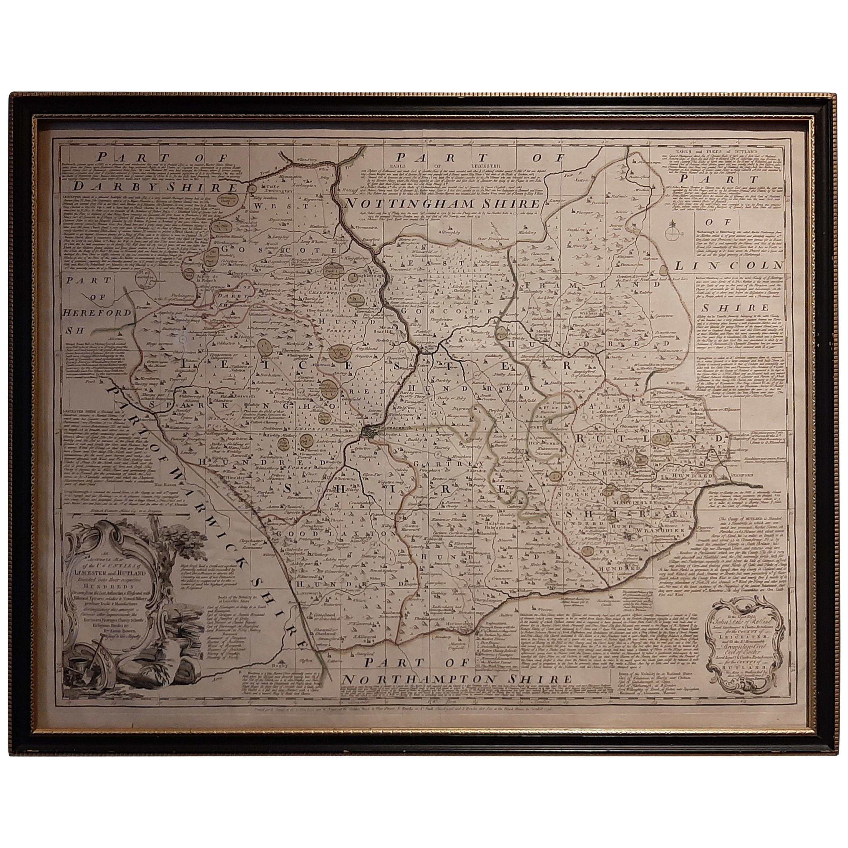 Antique Map of Leicester and Rutland by Tinney & Sayer, 'circa 1756' For Sale
