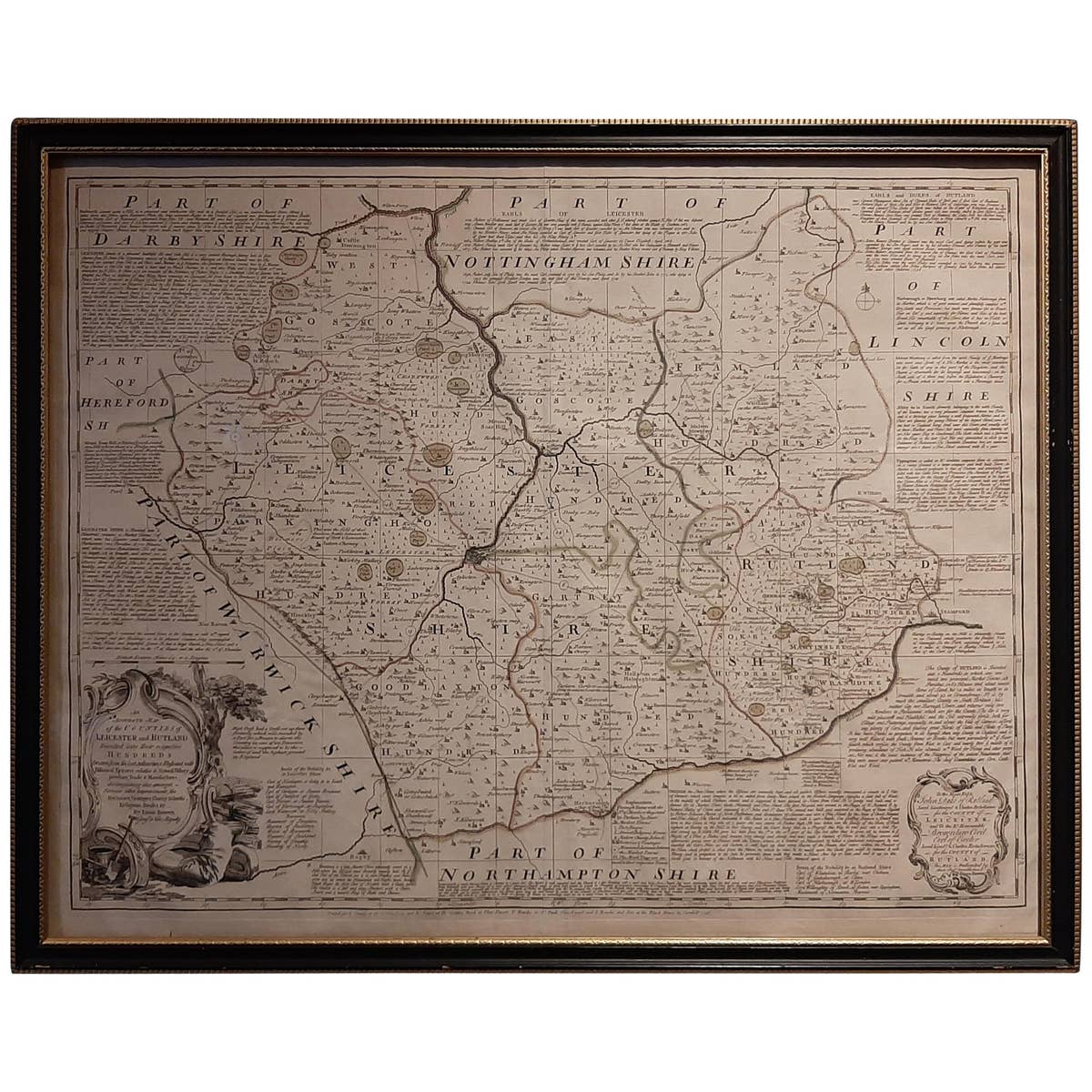 Antique Map of Leicester and Rutland by Tinney & Sayer, 'circa 1756'