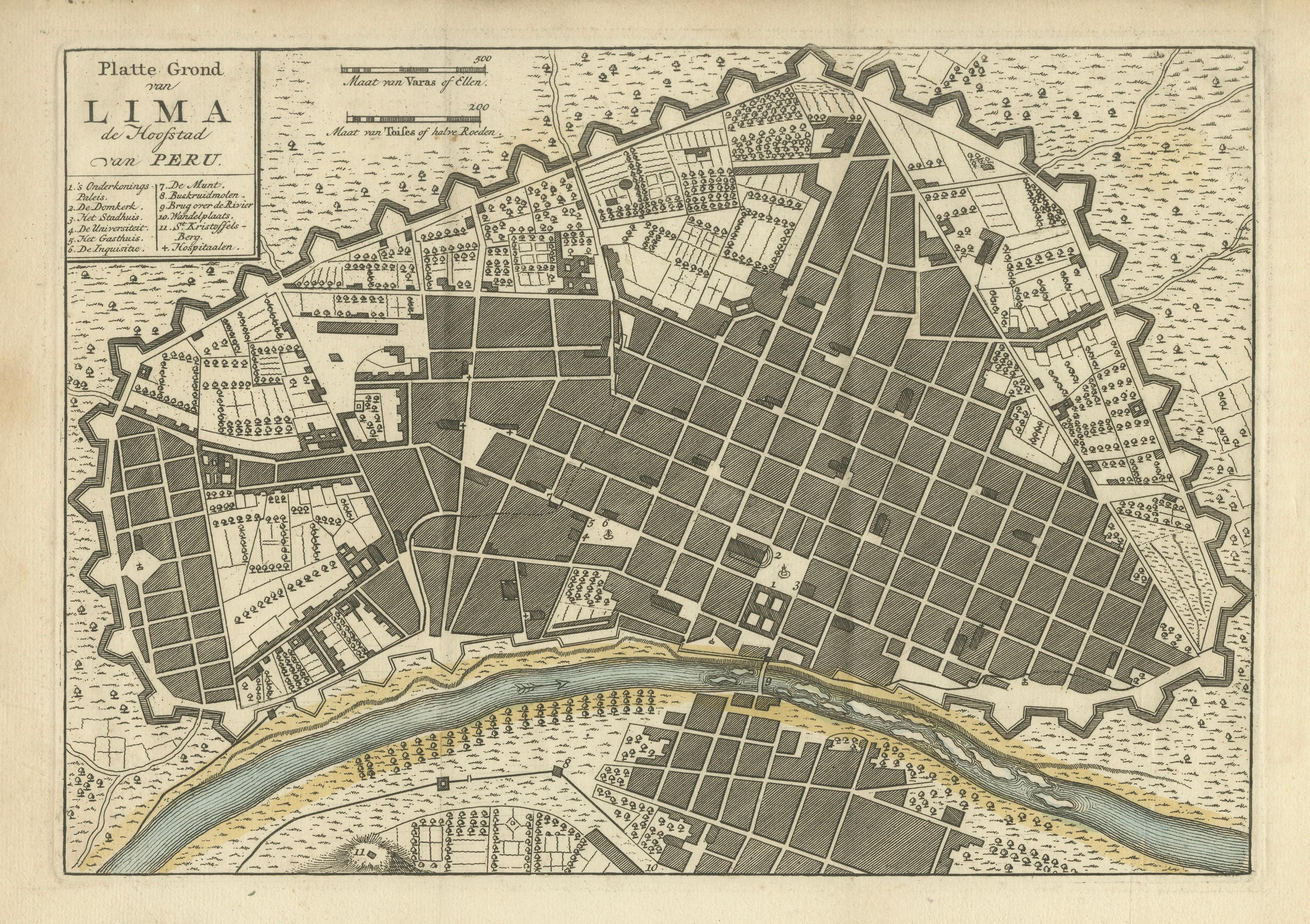 Antique Map of Lima Peru by Isaak Tirion – City Plan with Fortifications, 1769