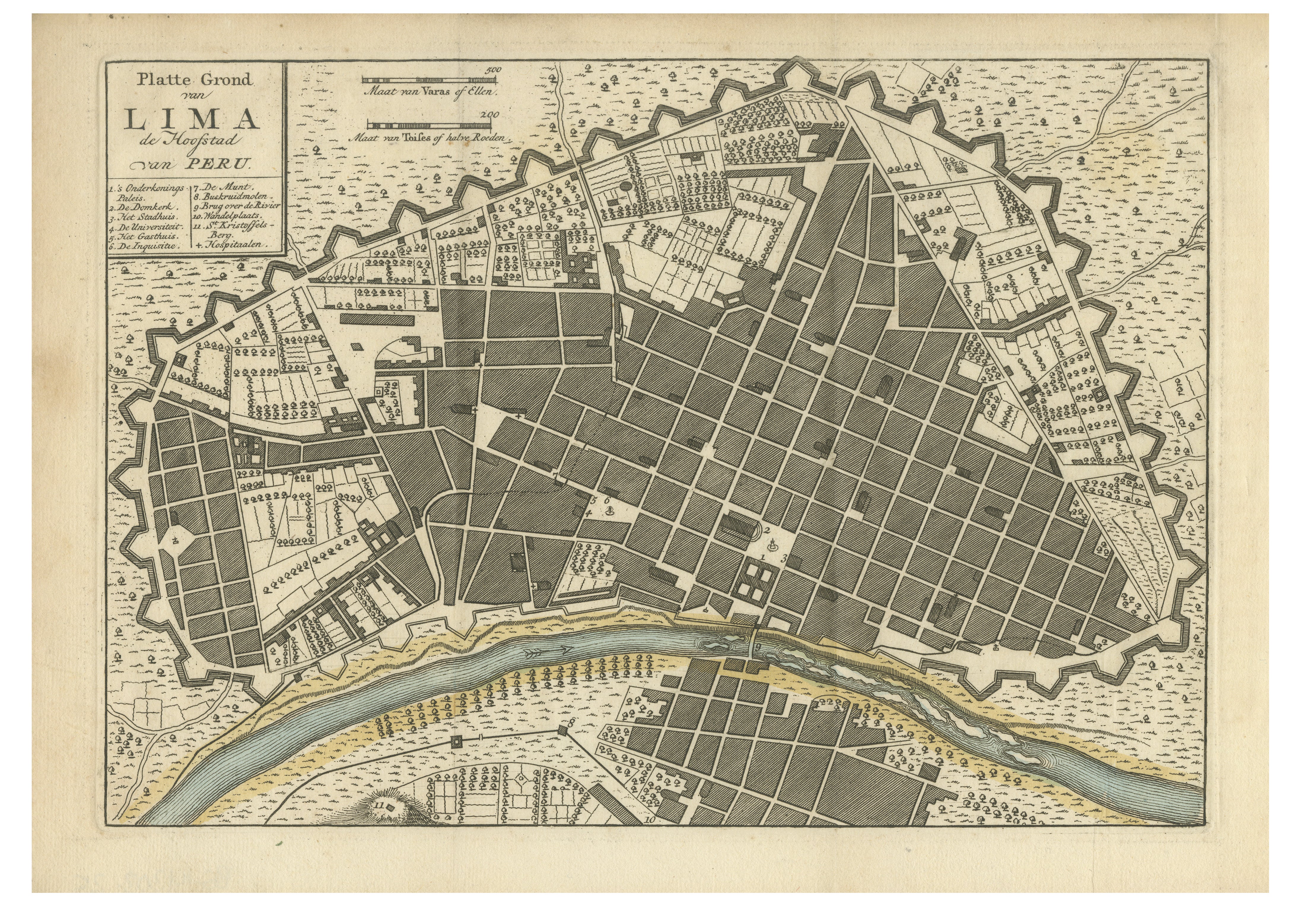 Antique Map of Lima Peru by Isaak Tirion – City Plan with Fortifications, 1769