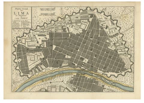 Antique Map of Lima Peru by Isaak Tirion – City Plan with Fortifications, 1769