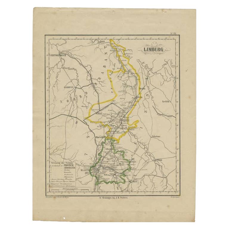 Antique Map of Limburg, The Southern Most Province in The Netherlands, c.1870