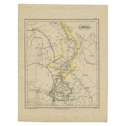 Antique Map of Limburg, The Southern Most Province in The Netherlands, c.1870