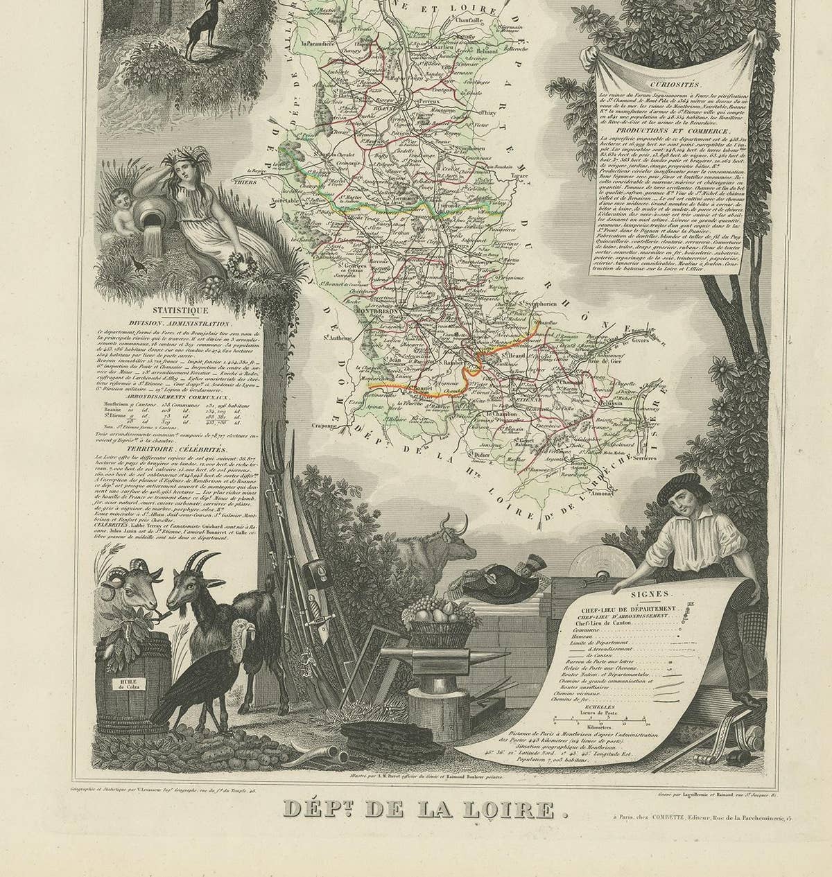 Antique Map of Loire ‘France’ by V. Levasseur, 1854