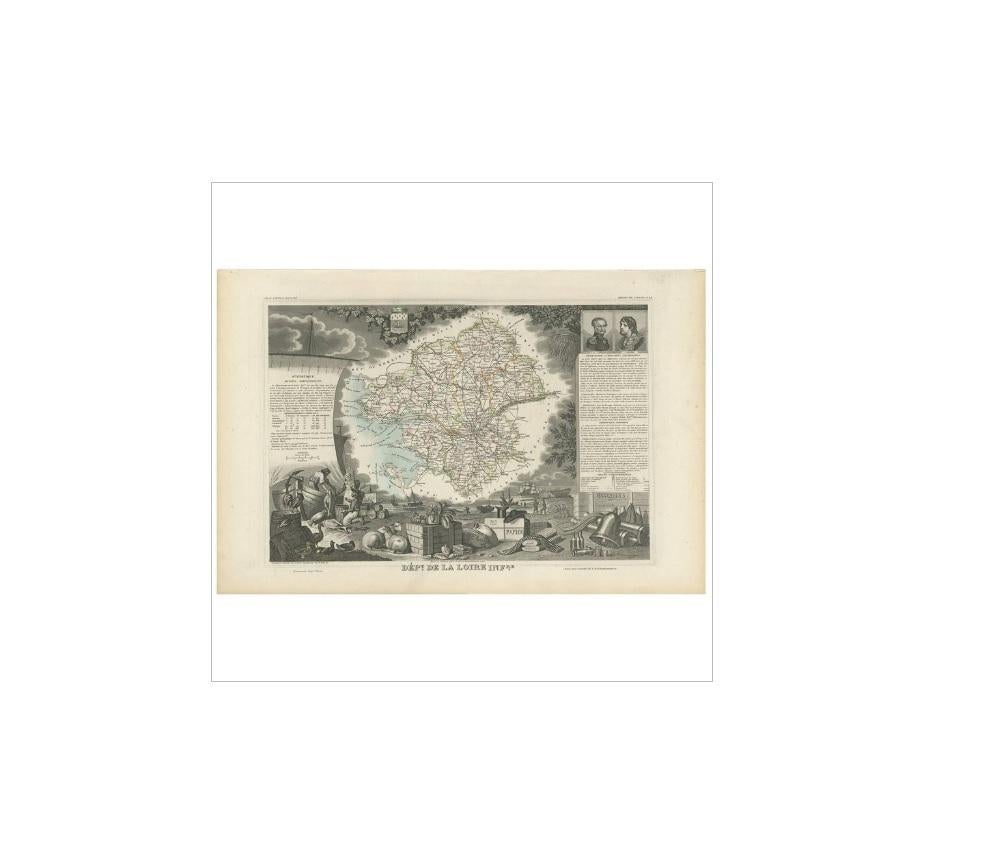 19th Century Antique Map of Loire Inferieure ‘France’ by V. Levasseur, 1854 For Sale