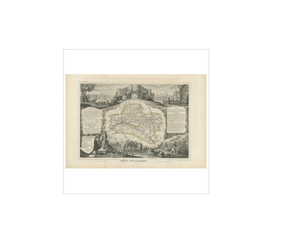 Antique map titled 'Dépt. du Loiret'. Map of the French department of Loiret, France. Surrounding the city of Orleans, Loiret is considered the heart of France and is a registered Unesco World Heritage Site. This area of France is also part of the