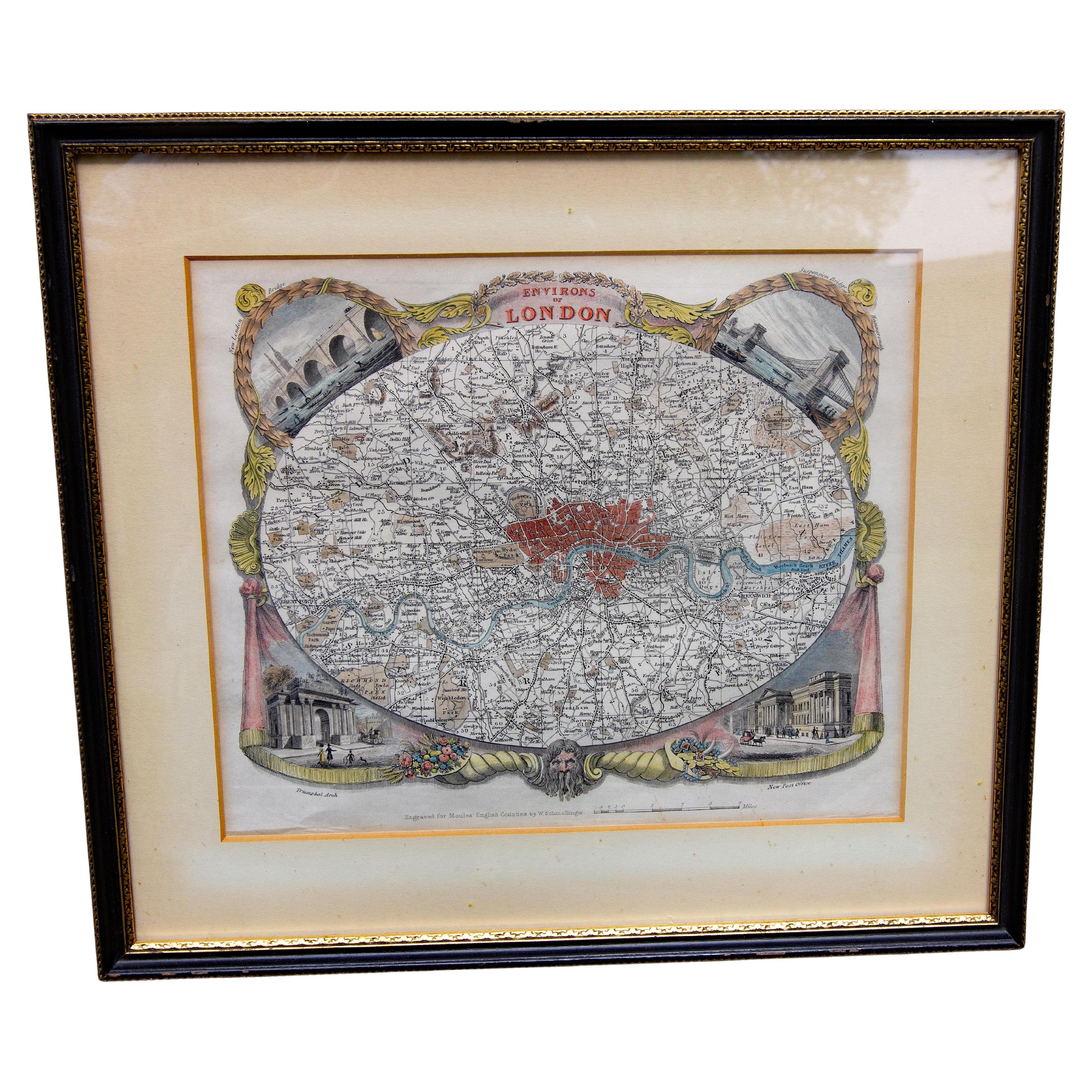 Antike Karte von London von Thomas Moule und William Schmollinger (Papier) im Angebot