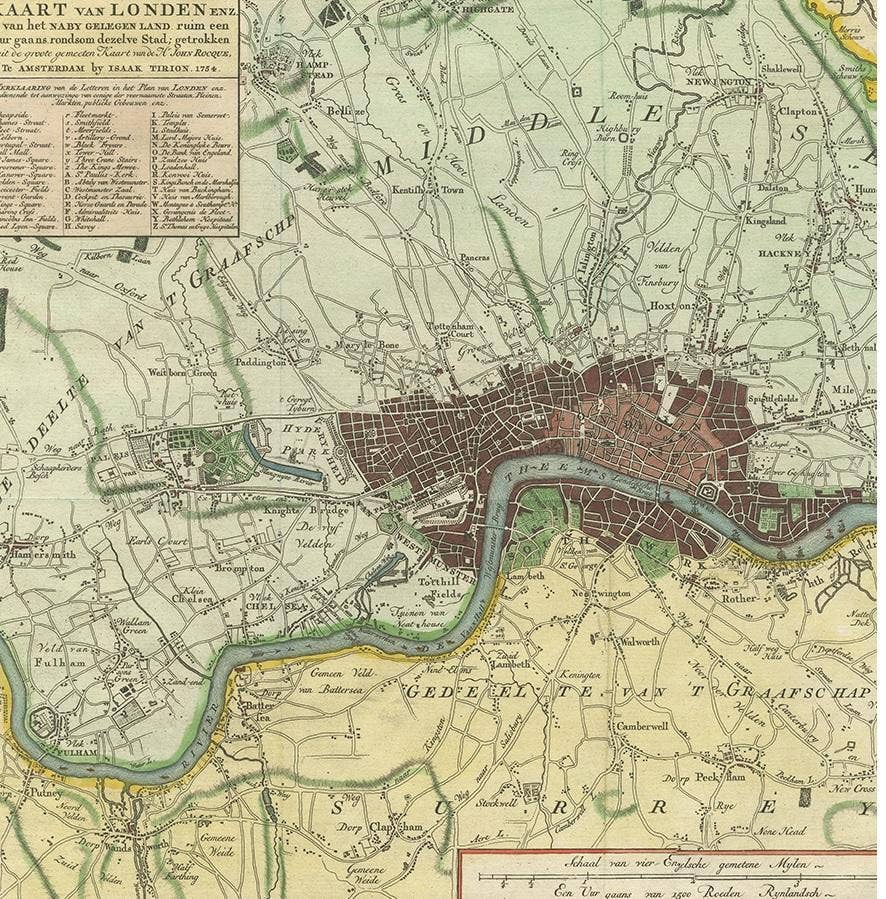 Antique Map of London by Tirion '1754'