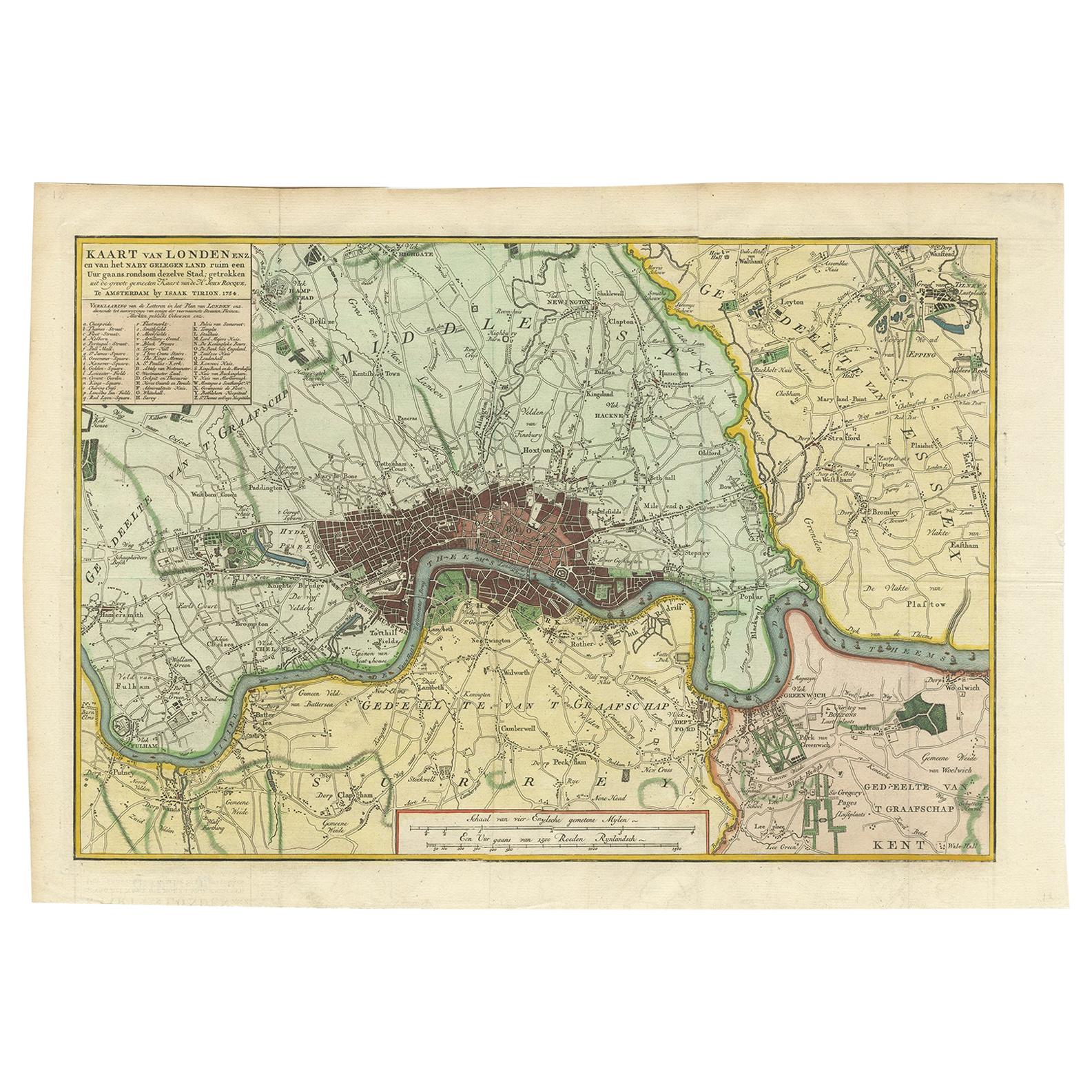 Antique Map of London by Tirion '1754'