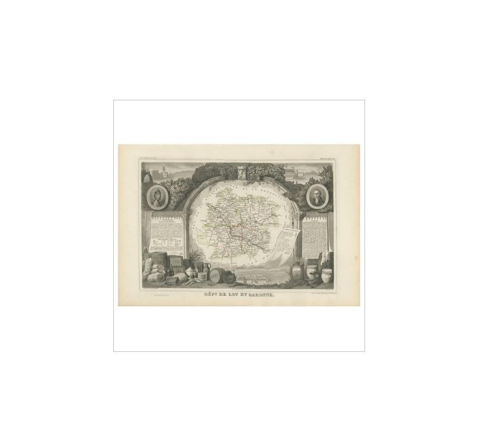 Antike Karte von Lot et Garonne „Frankreich“ von V. Levasseur, 1854 im Zustand „Gut“ im Angebot in Langweer, NL