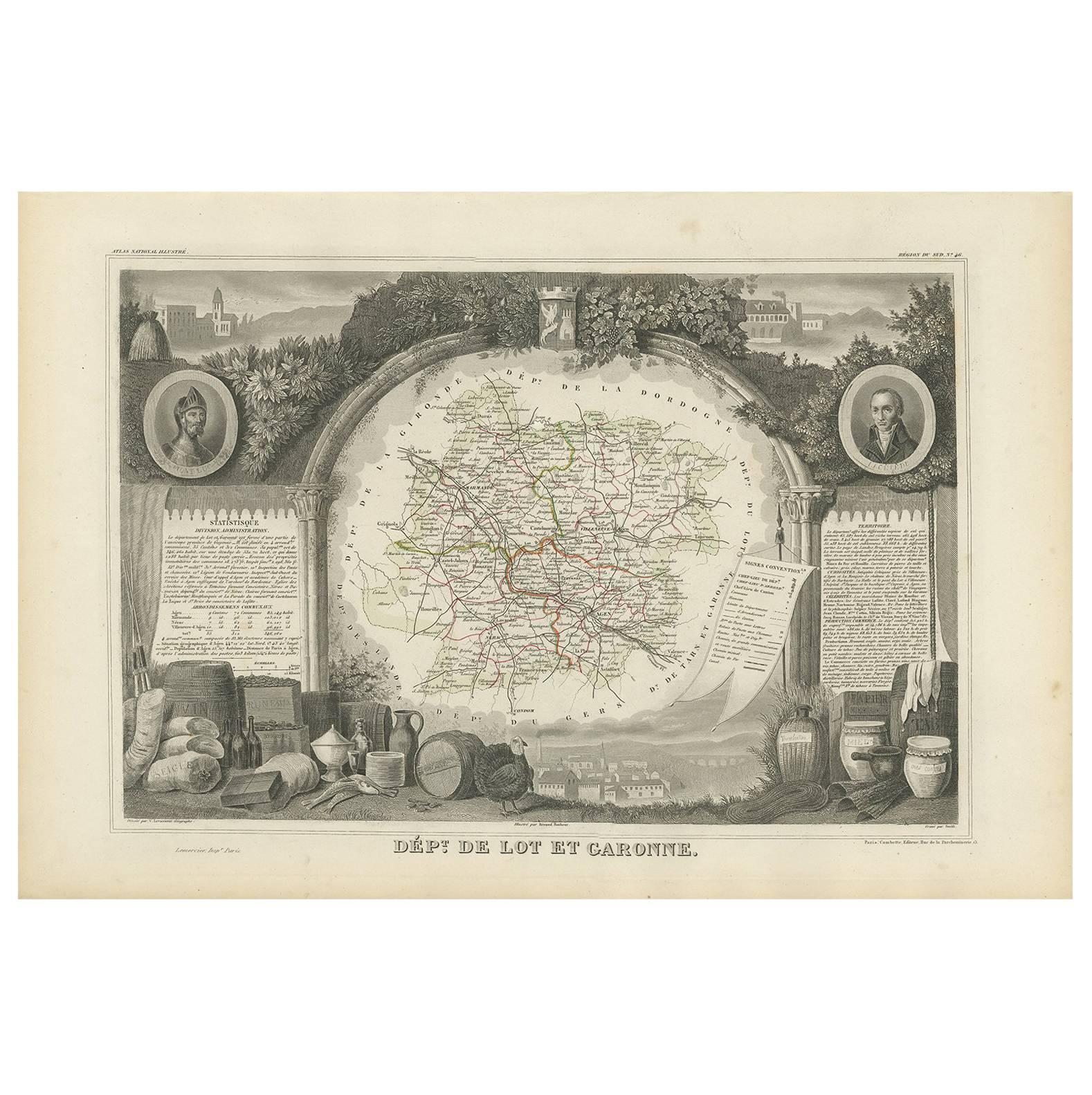 Carte ancienne de Lot et Garonne « France » de V. Levasseur, 1854