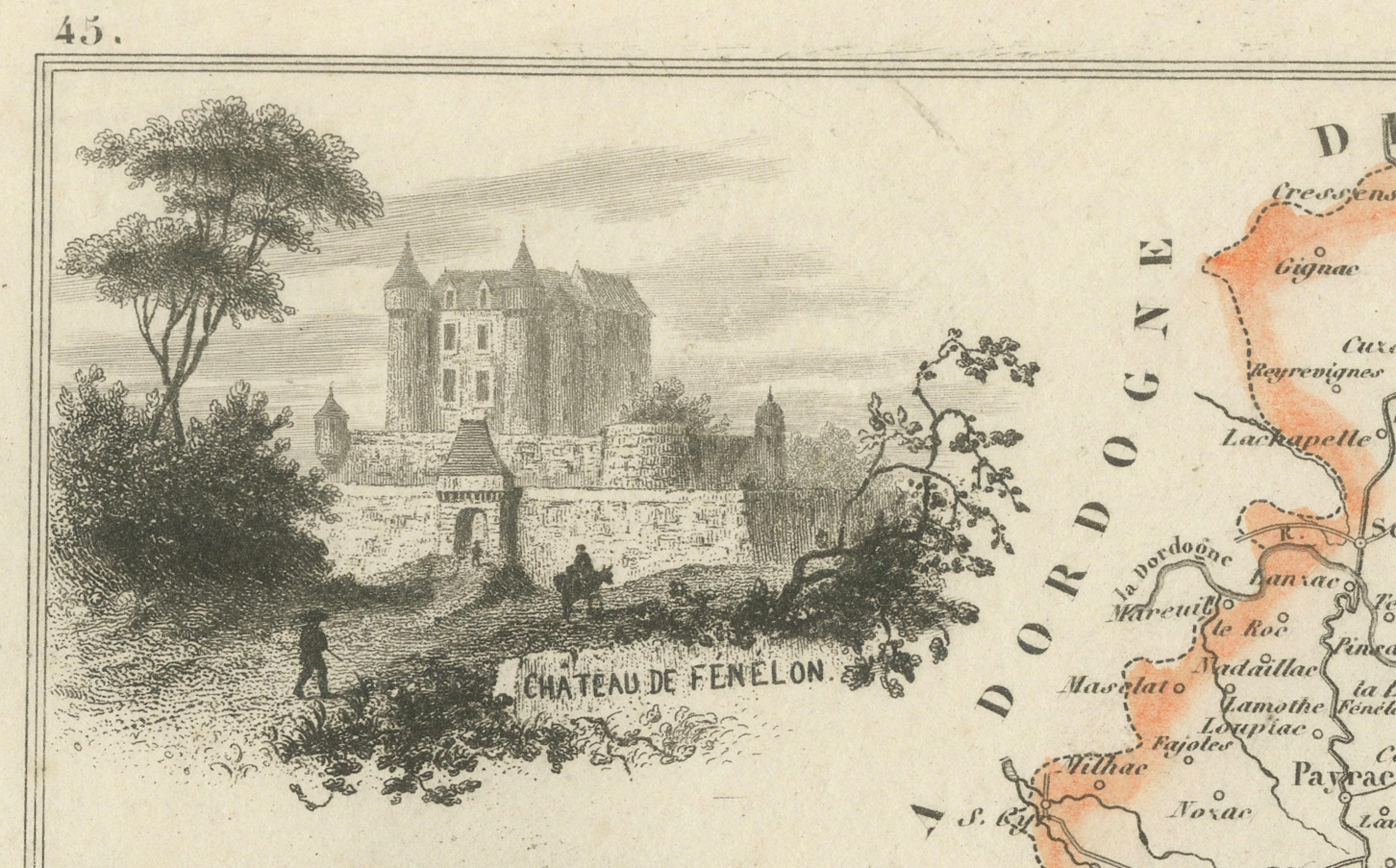 Gravé Carte ancienne du Lot, France - Gravure coloriée à la main par Vuillemin, c.1850 en vente