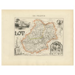 Antique Map of Lot, France – Hand-Colored Engraving by Vuillemin, c.1850