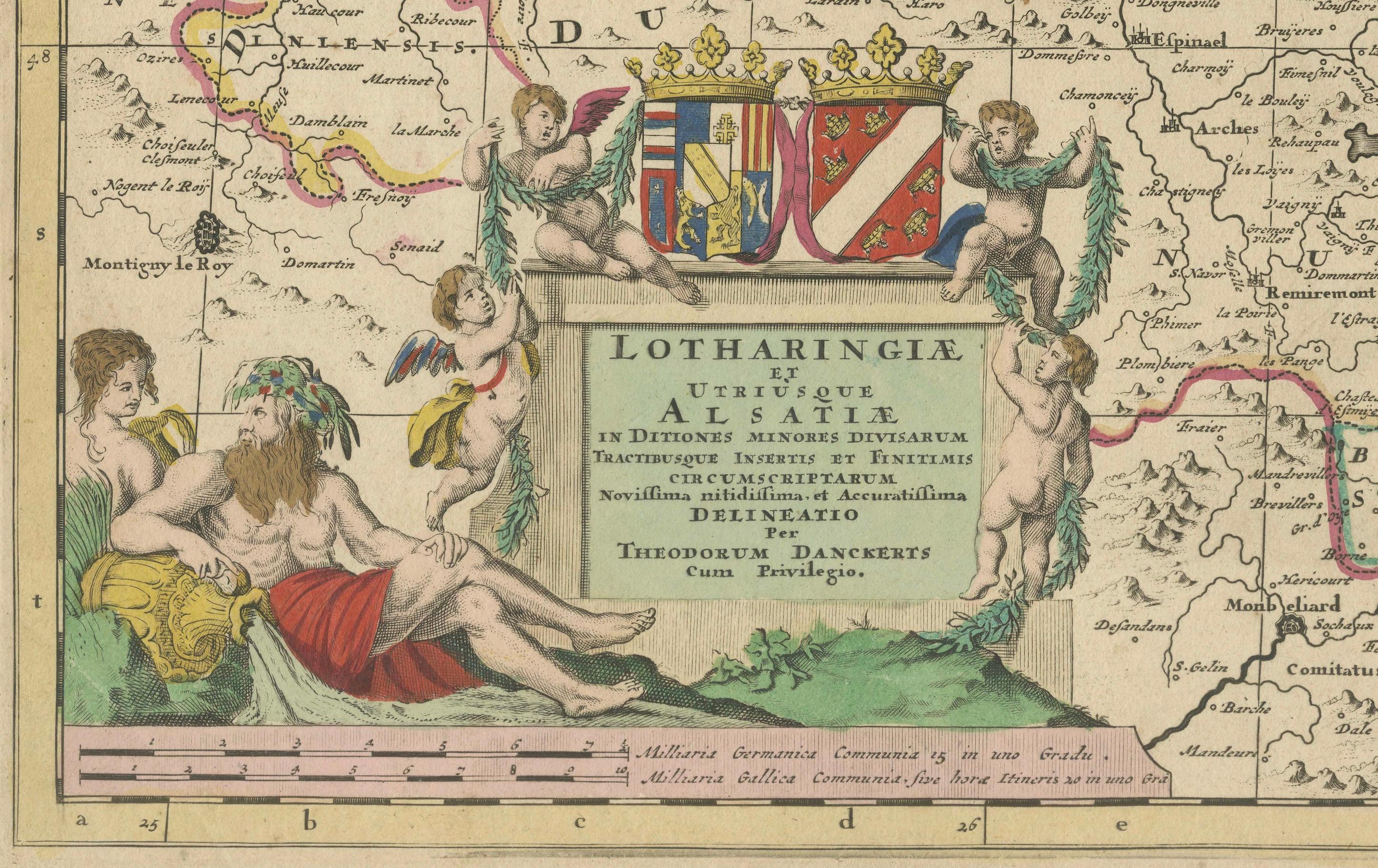 Mapa antiguo de Lotaringia (Lorena) por Danckerts, c. 1700 - Coloreado a mano Grabado en venta