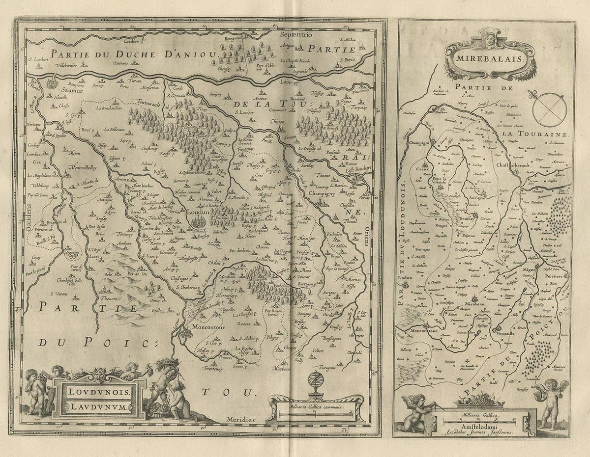 Antique Map of Loudun and Mirebeau by Janssonius '1657'