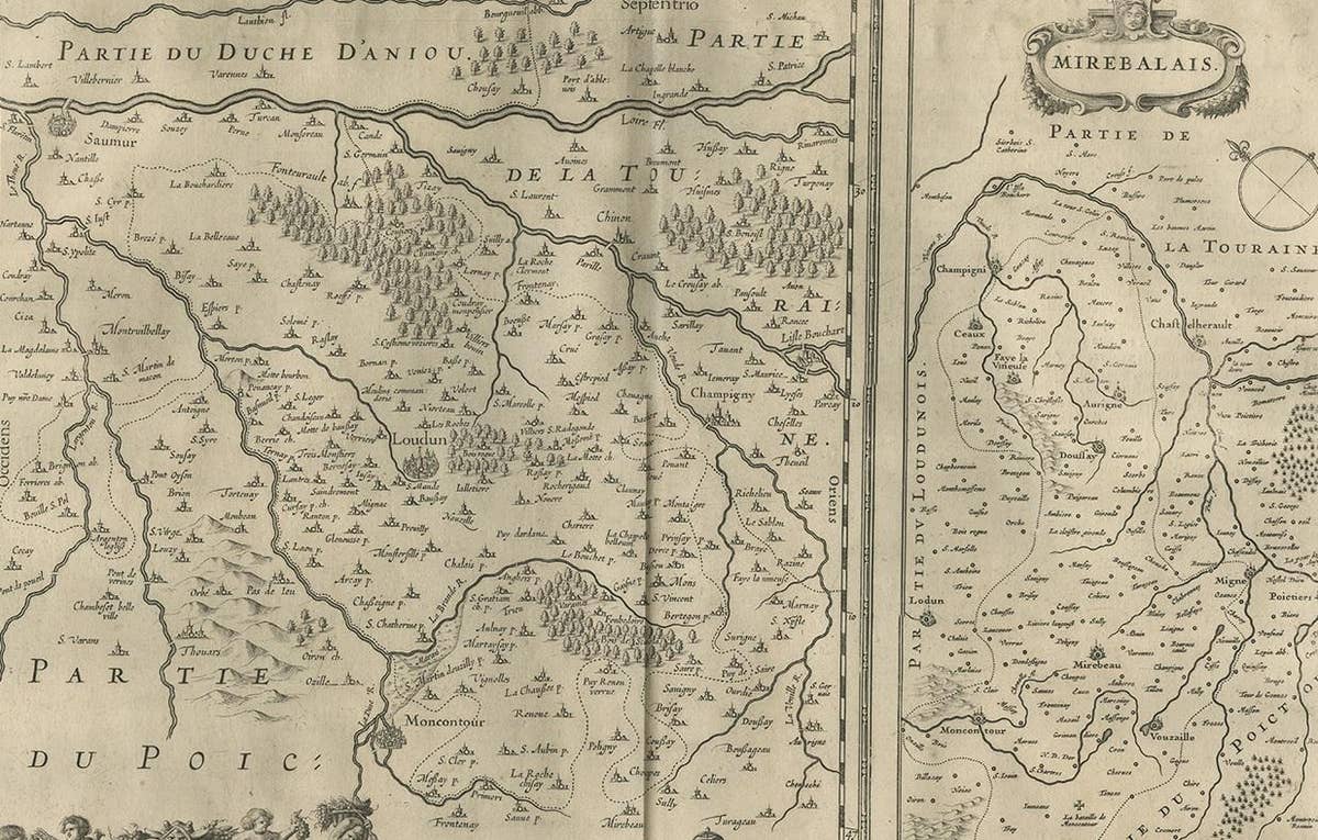 Antique Map of Loudun and Mirebeau by Janssonius '1657'
