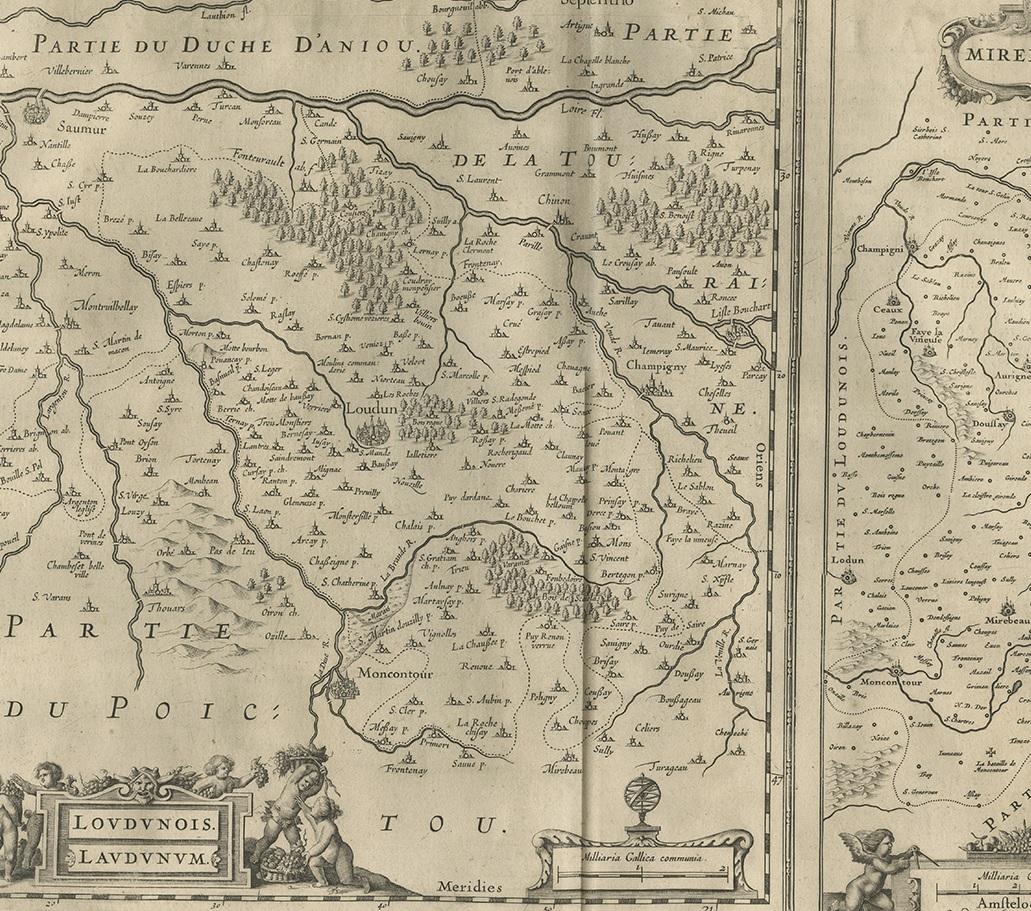 17th Century Antique Map of Loudun and Mirebeau by Janssonius '1657' For Sale