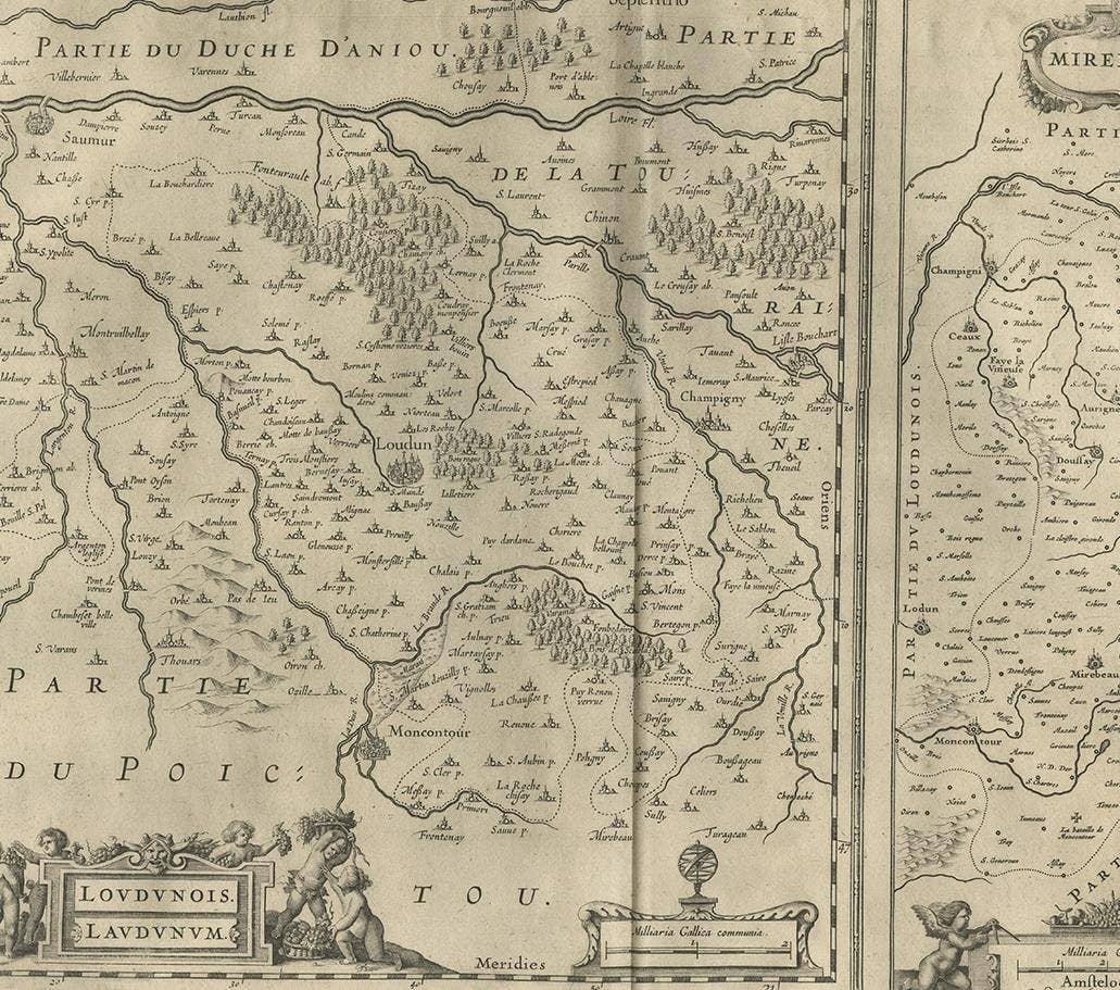 Antique Map of Loudun and Mirebeau by Janssonius '1657'