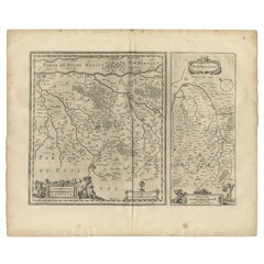 Carta geografica antica di Loudun e Mirebeau di Janssonius del 1657