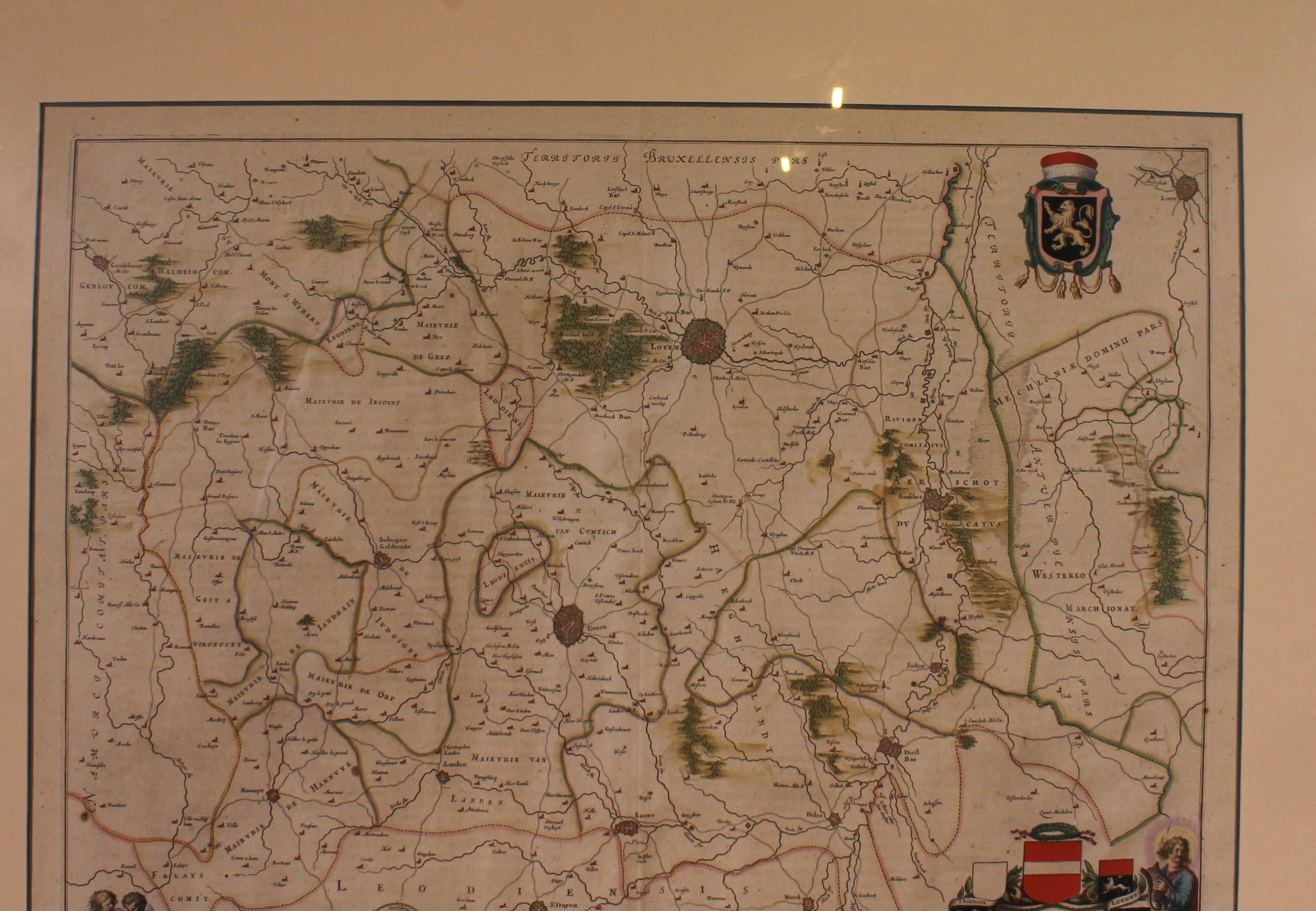 carte du brabent de Leuven (Belgique) vers 1640 par Bléau. Bléau est connu pour les atlas antiques qu'il a dessinés au cours du 17e siècle.
belle carte, double page pliée au milieu, qui faisait partie du grand atlas de Blaeu
Très belles