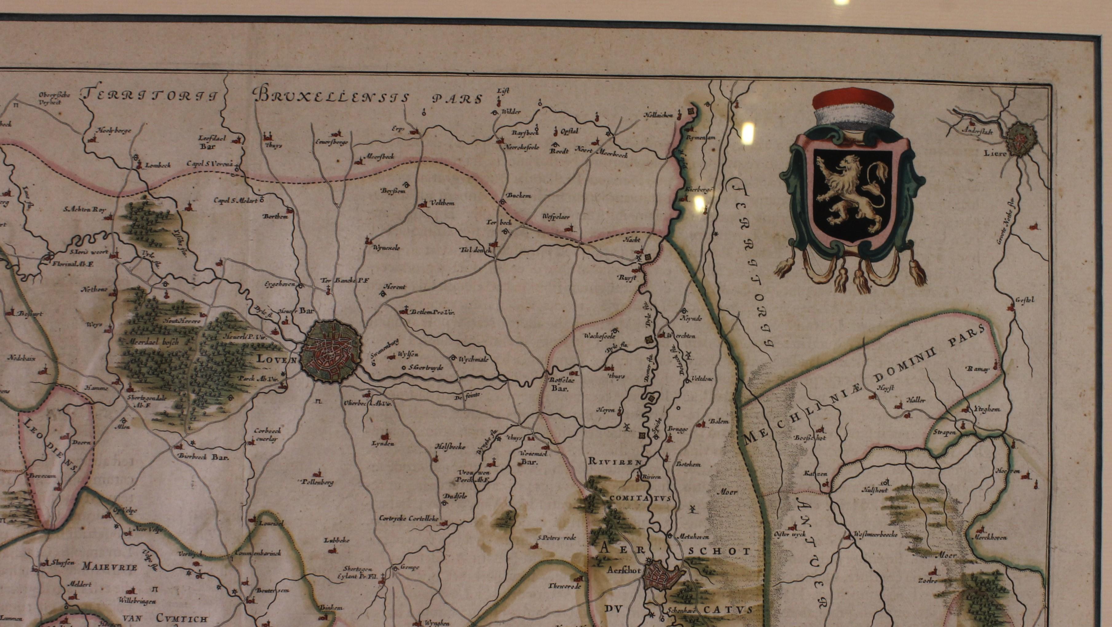Papier Carte ancienne de Lovanium par Bleau, vers 1640 en vente