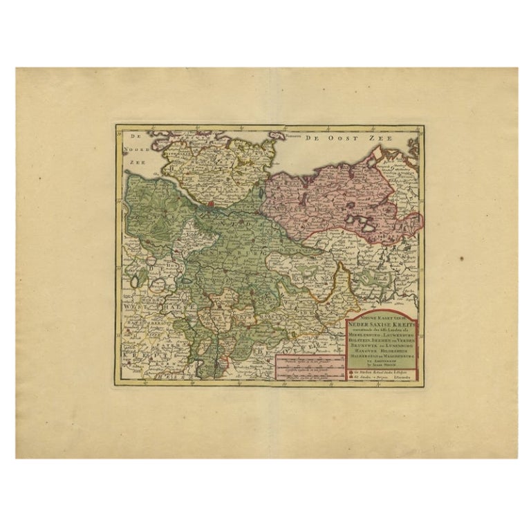 Carte ancienne du bas de la Saxe en Allemagne, vers 1740