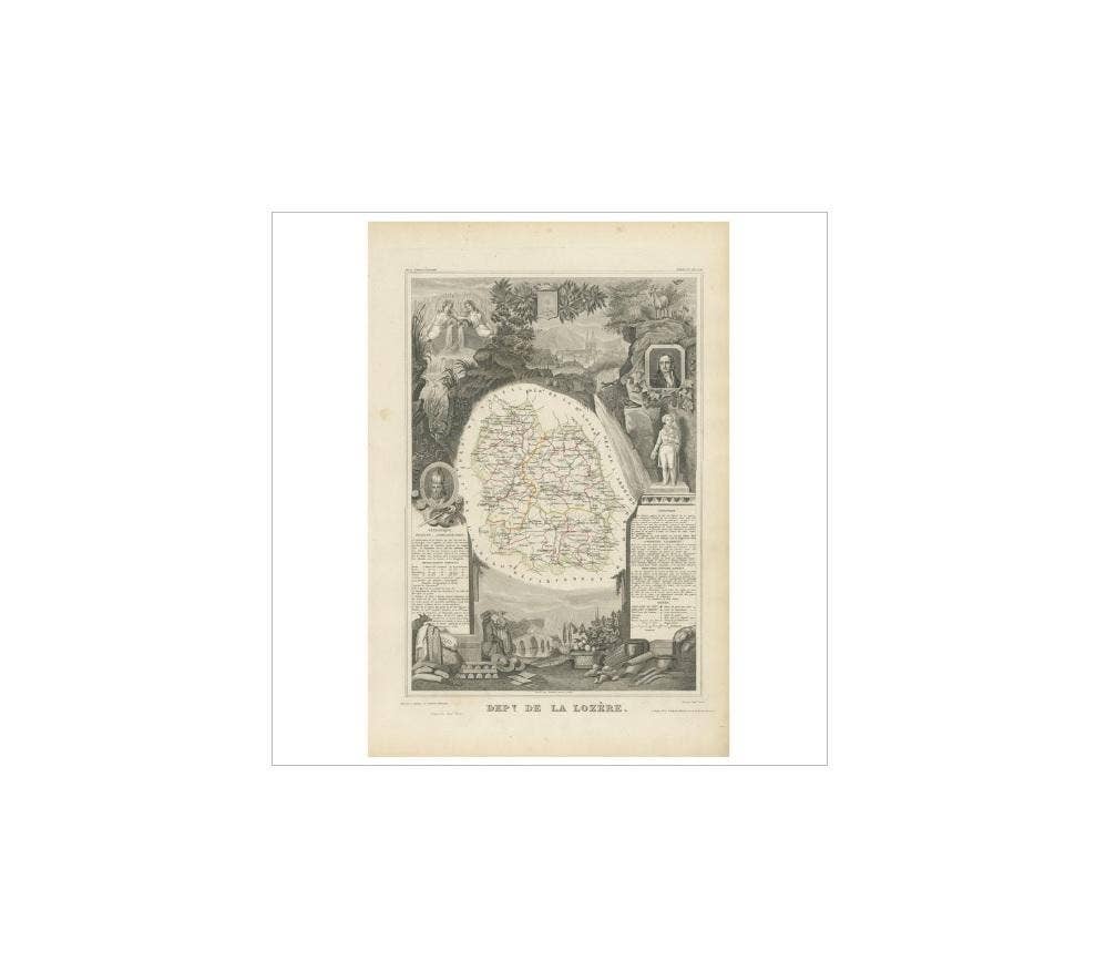 Antique Map of Lozère ‘France’ by V. Levasseur, 1854