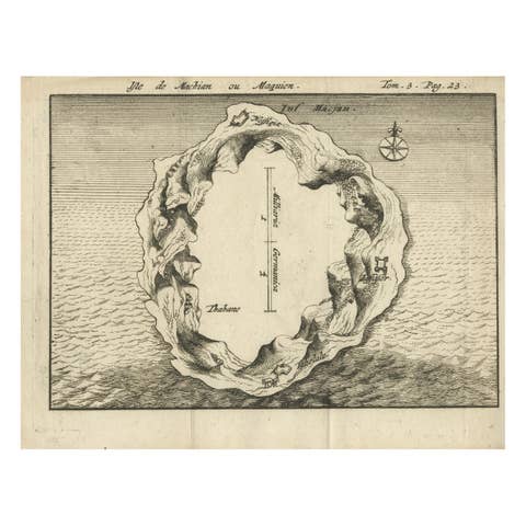 Antique Map of Macjan or Makian Island in the Moluccas, Indonesia, c.1740