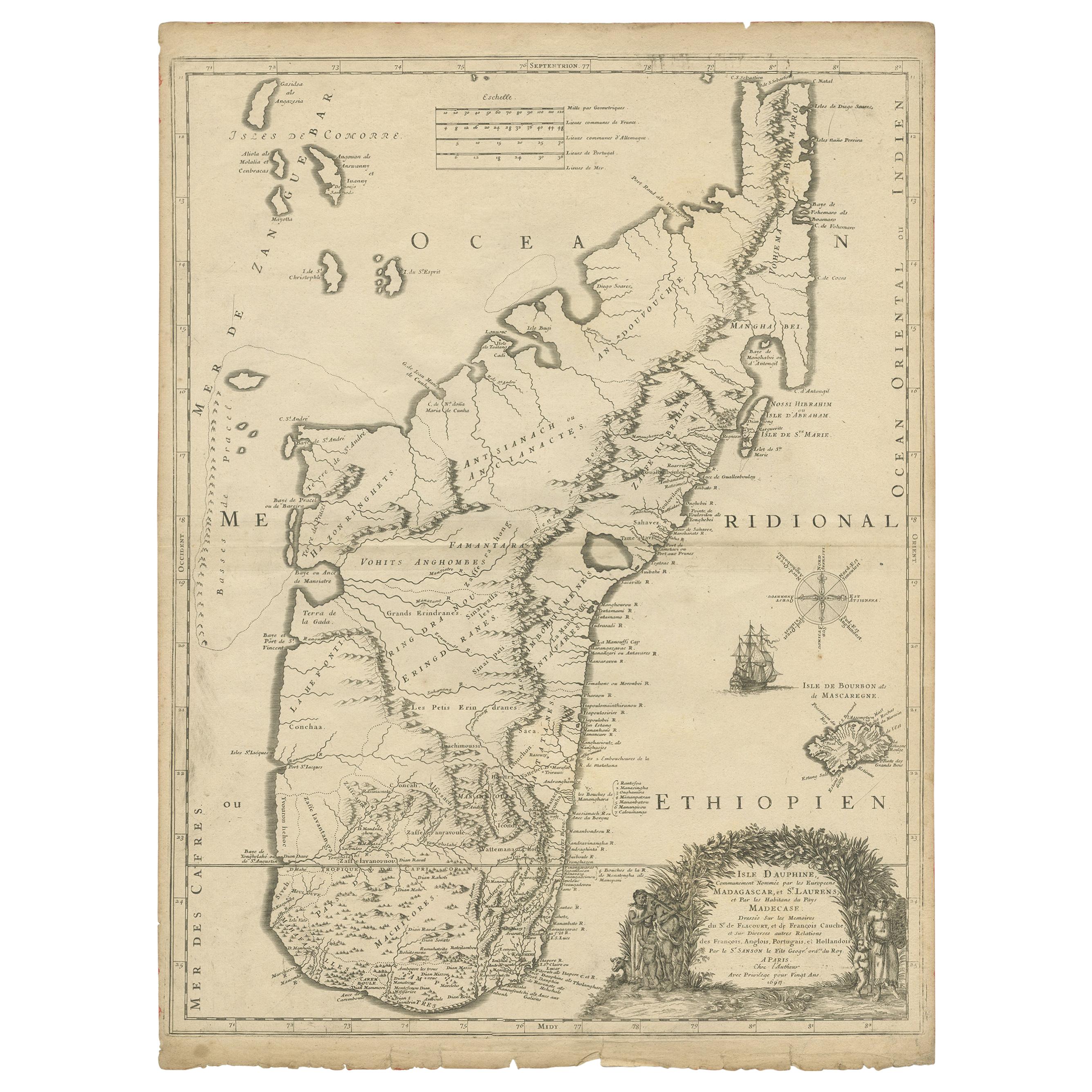 Antique Map of Madagascar by Mariette 'c.1670' For Sale