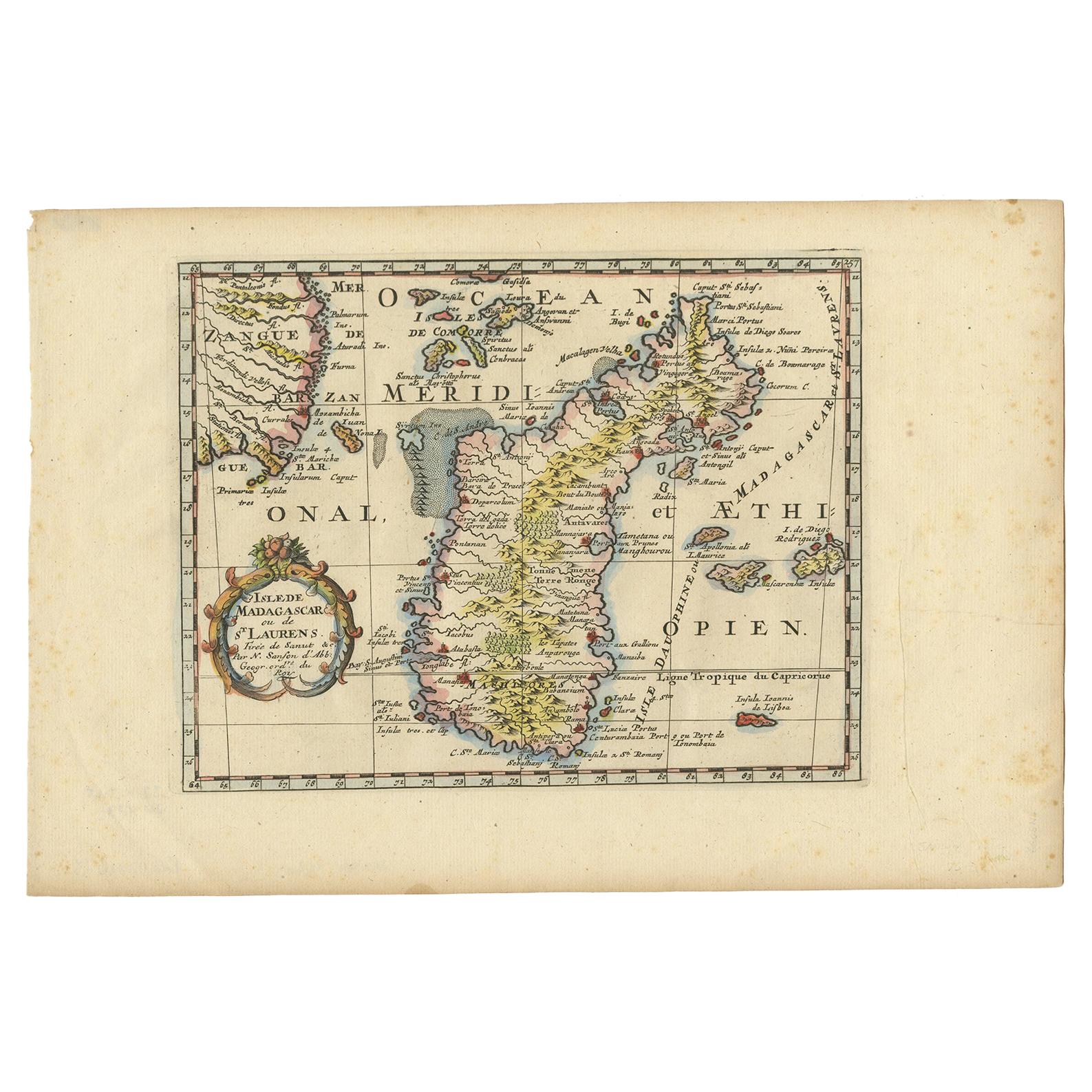 Antique Map of Madagascar by N. Sanson, circa 1680 For Sale