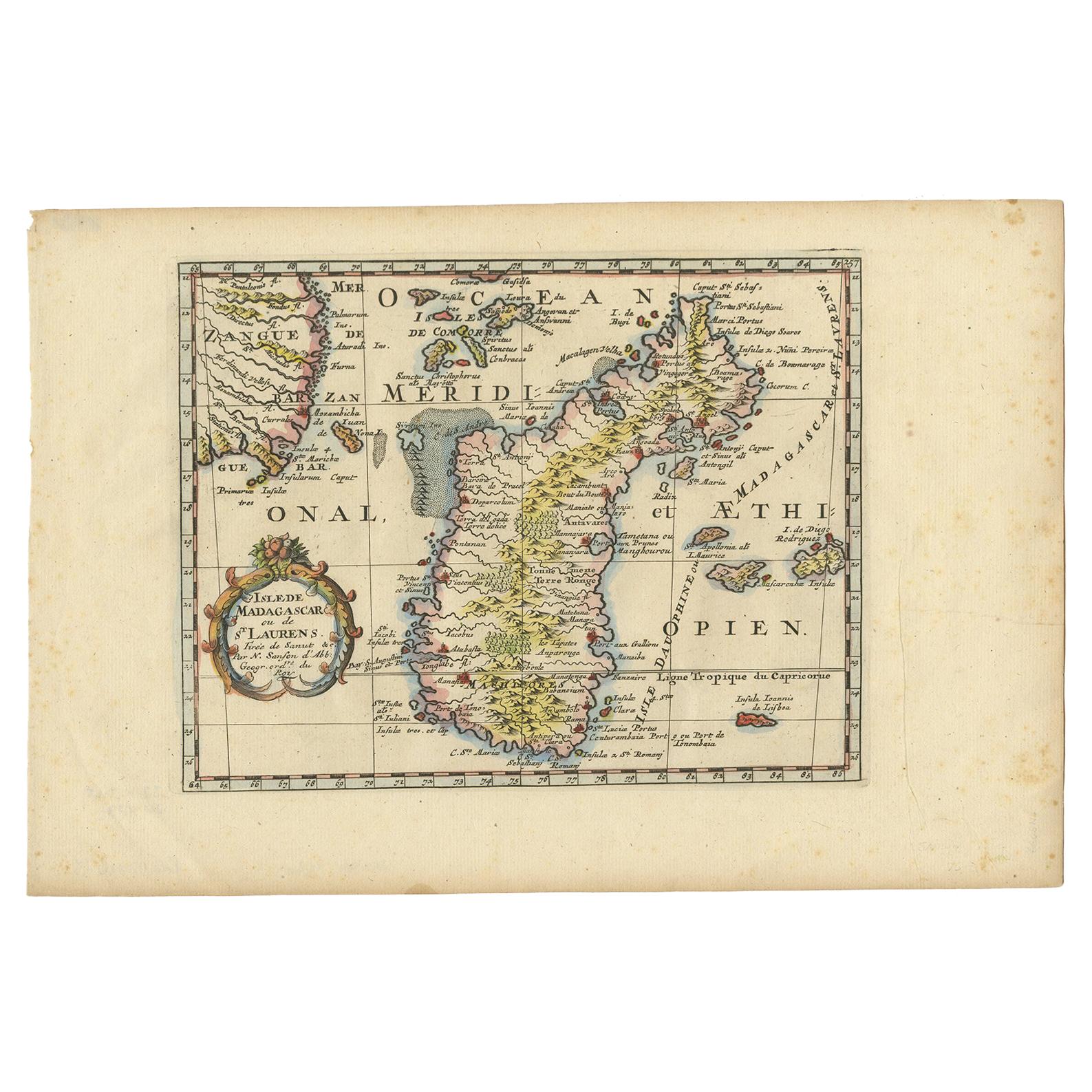 Antique Map of Madagascar by N. Sanson, circa 1680