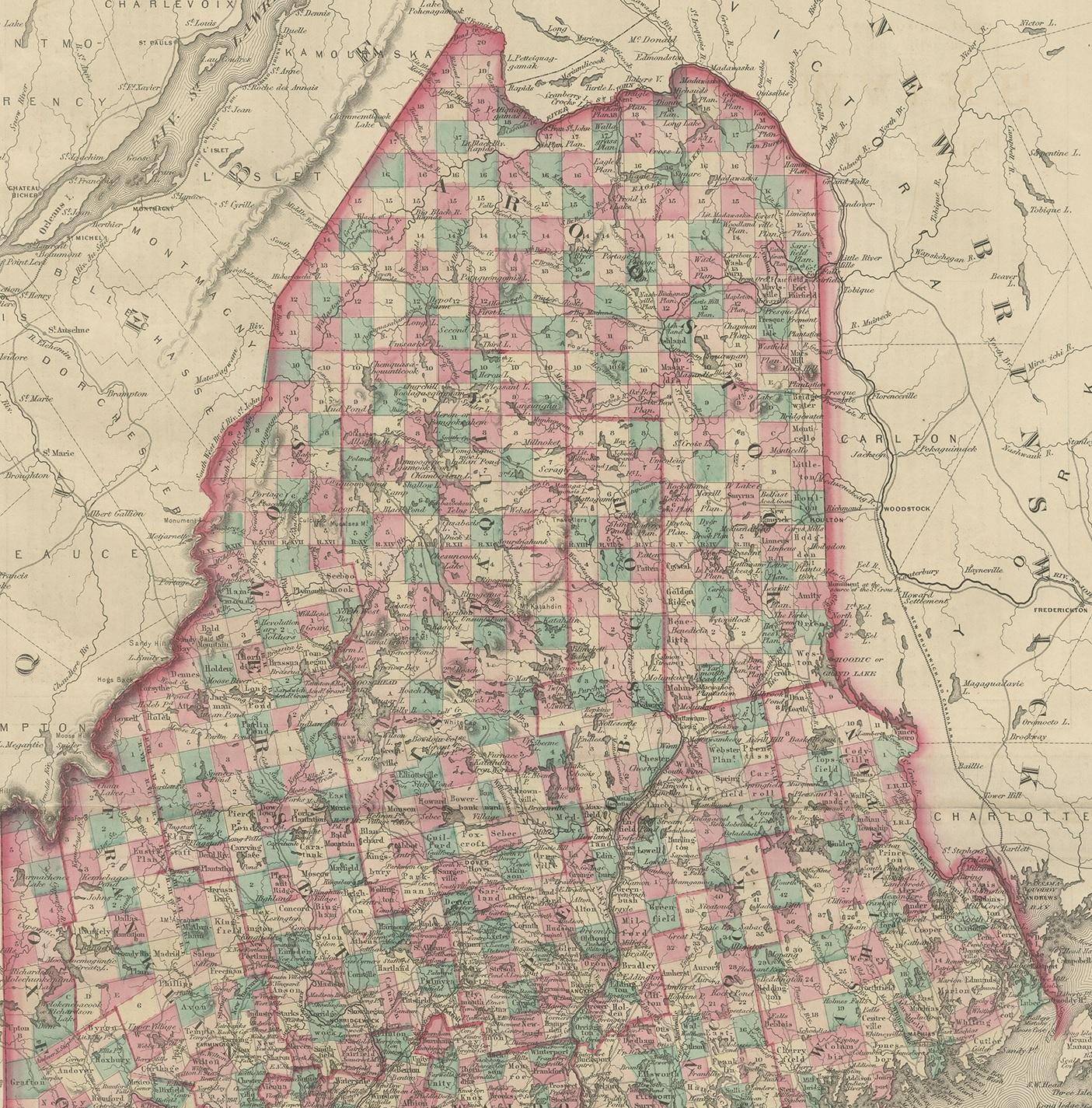 Antique Map of Maine by Johnson, 1872 In Fair Condition In Langweer, NL