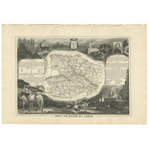 Antique Map of Maine et Loire ‘France’ by V. Levasseur, 1854