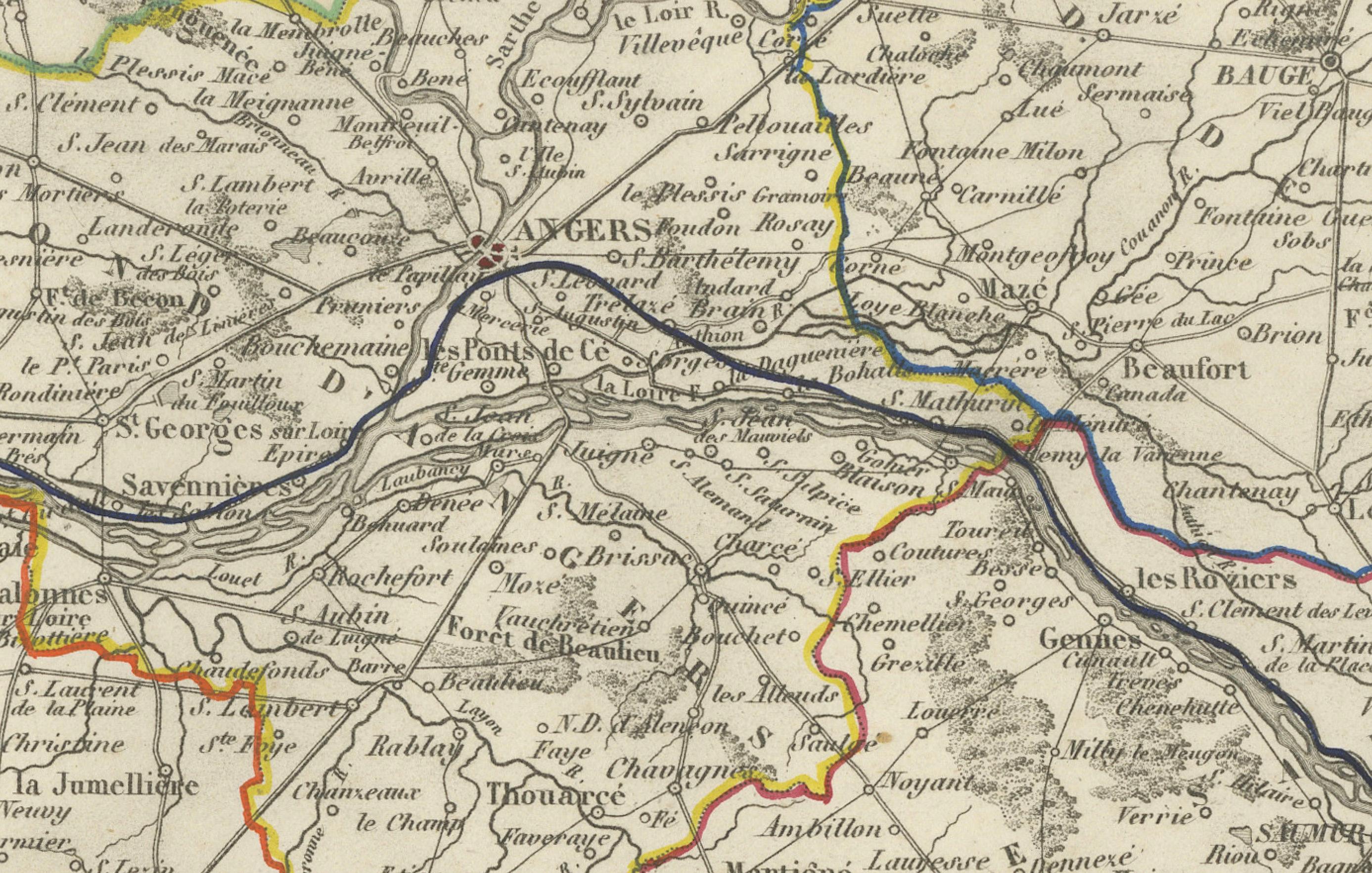 Gravé Carte ancienne du Maine-et-Loire avec illustrations - Vuillemin c.1850 en vente