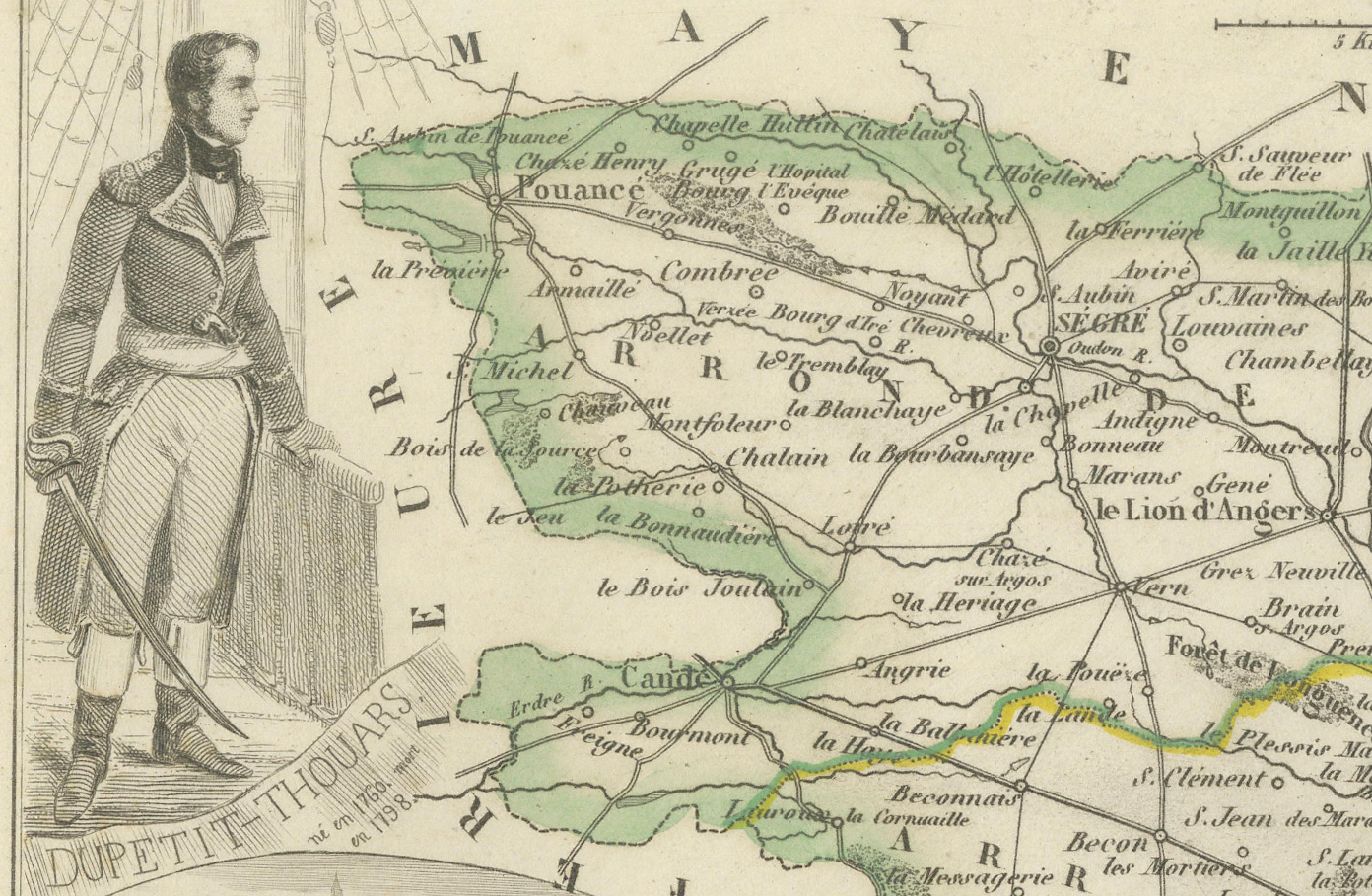 XIXe siècle Carte ancienne du Maine-et-Loire avec illustrations - Vuillemin c.1850 en vente