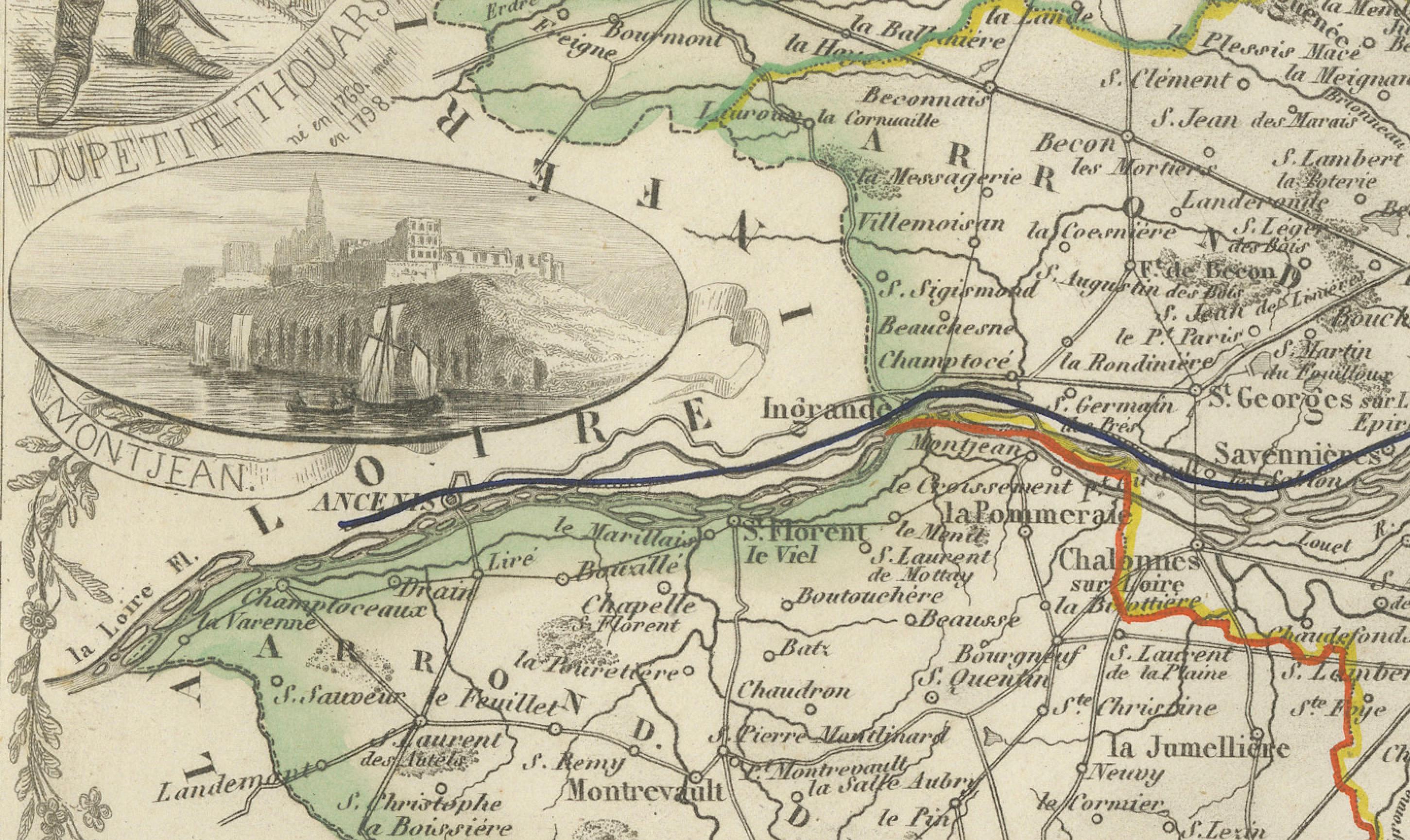 Papier Carte ancienne du Maine-et-Loire avec illustrations - Vuillemin c.1850 en vente