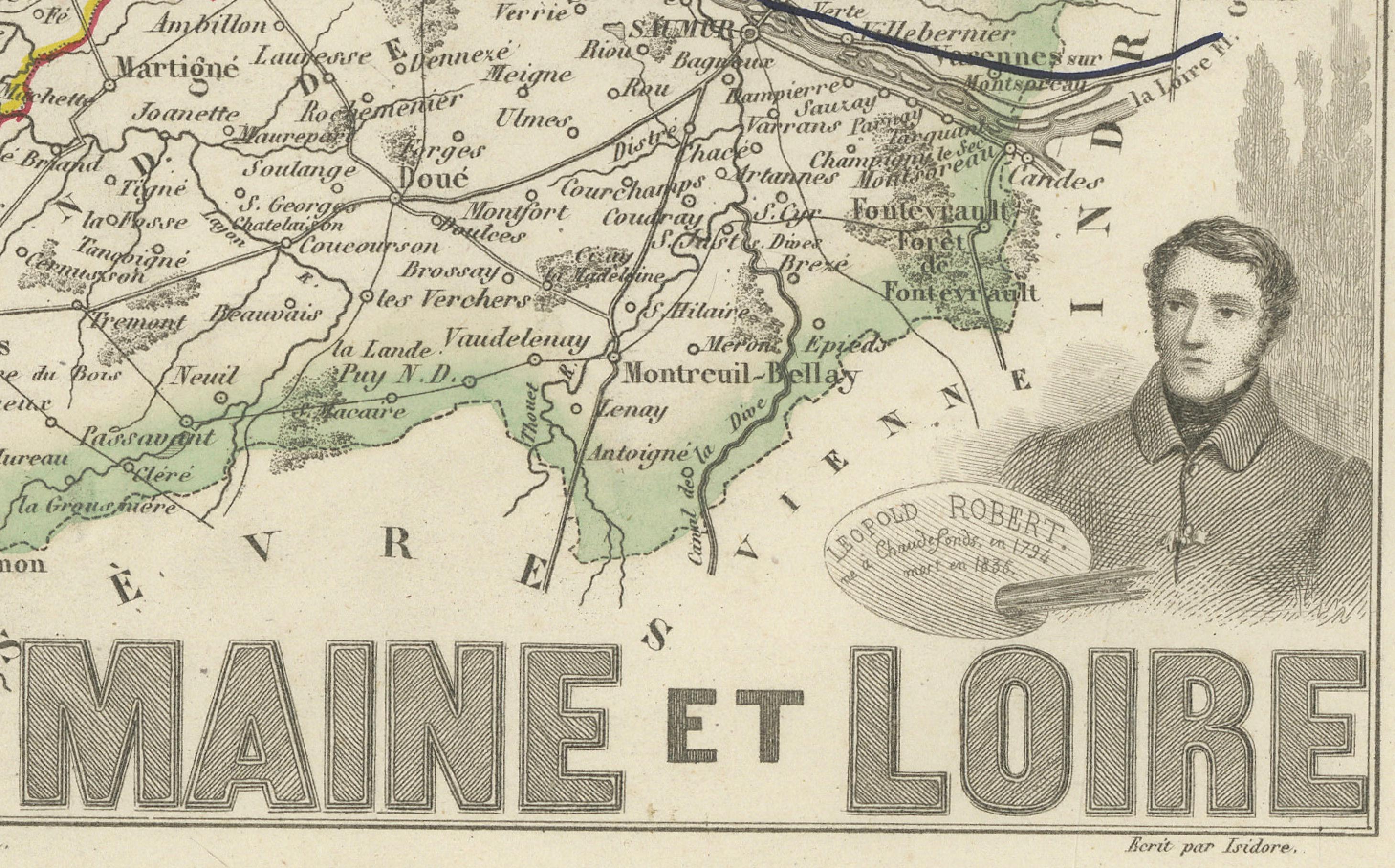 Carte ancienne du Maine-et-Loire avec illustrations - Vuillemin c.1850 en vente 2