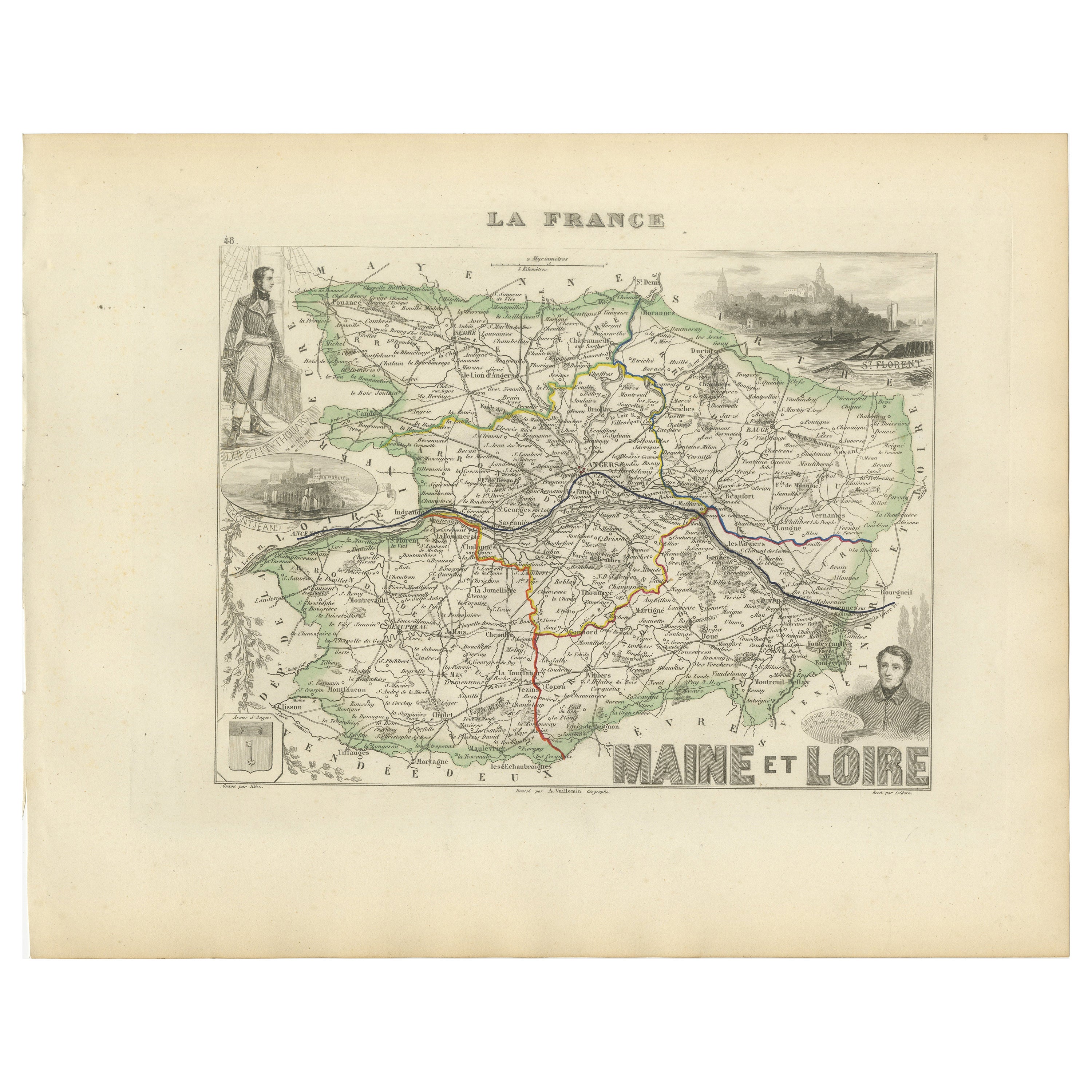 Carte ancienne du Maine-et-Loire avec illustrations - Vuillemin c.1850