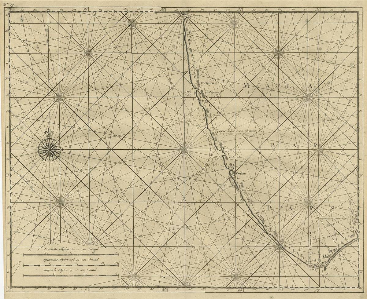Antique Map of Malabar Coast by Valentijn, 1726