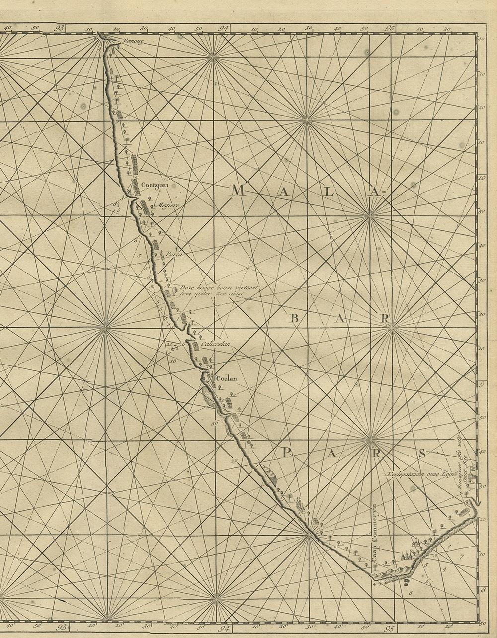 Carte ancienne de la côte de Malabar par Valentijn, 1726 Bon état - En vente à Langweer, NL