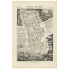 Antique Map of Manche ‘France’ by V. Levasseur, 1854