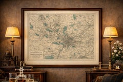 Antique Map of Manchester & Environs, Victorian Industrial Lancashire Map, 1885